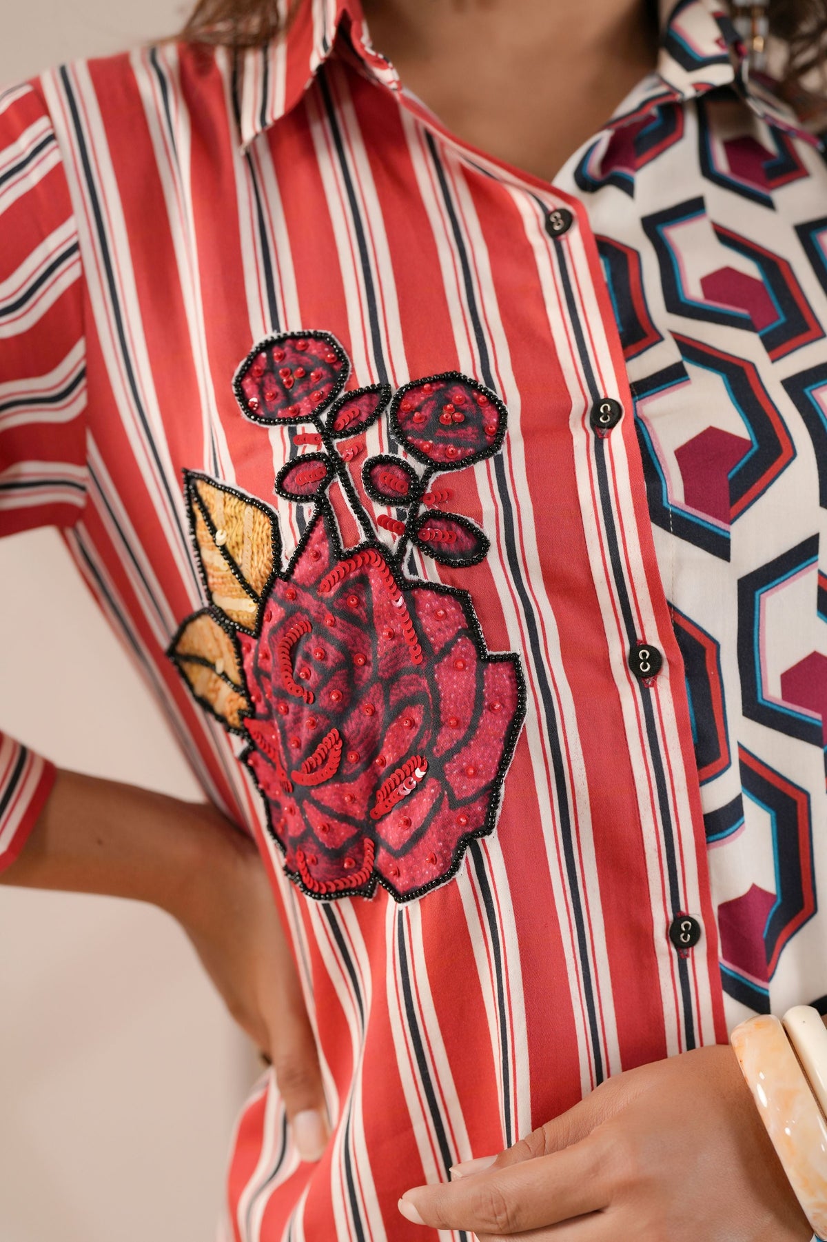 Red Coral Printed Cotton Shirt