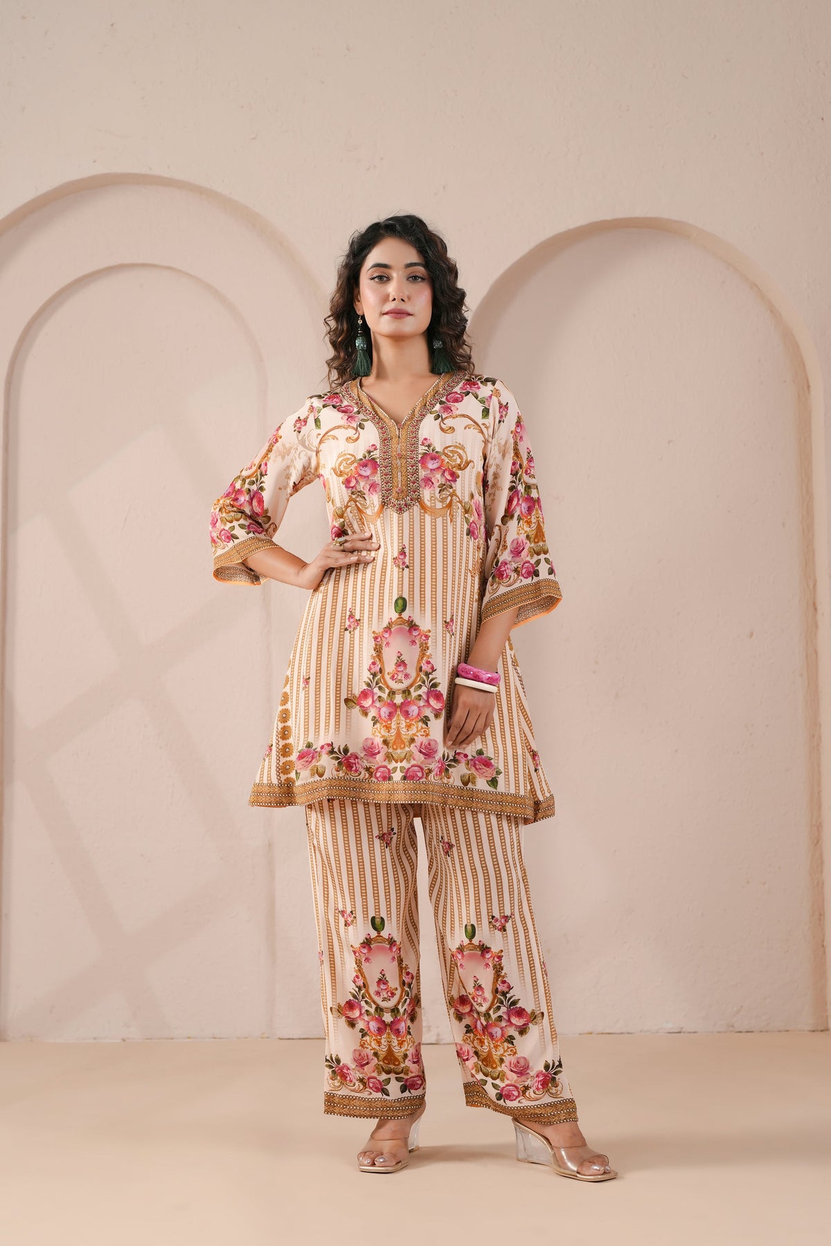 Ivory Rose Printed Crepe Silk Kurta Set