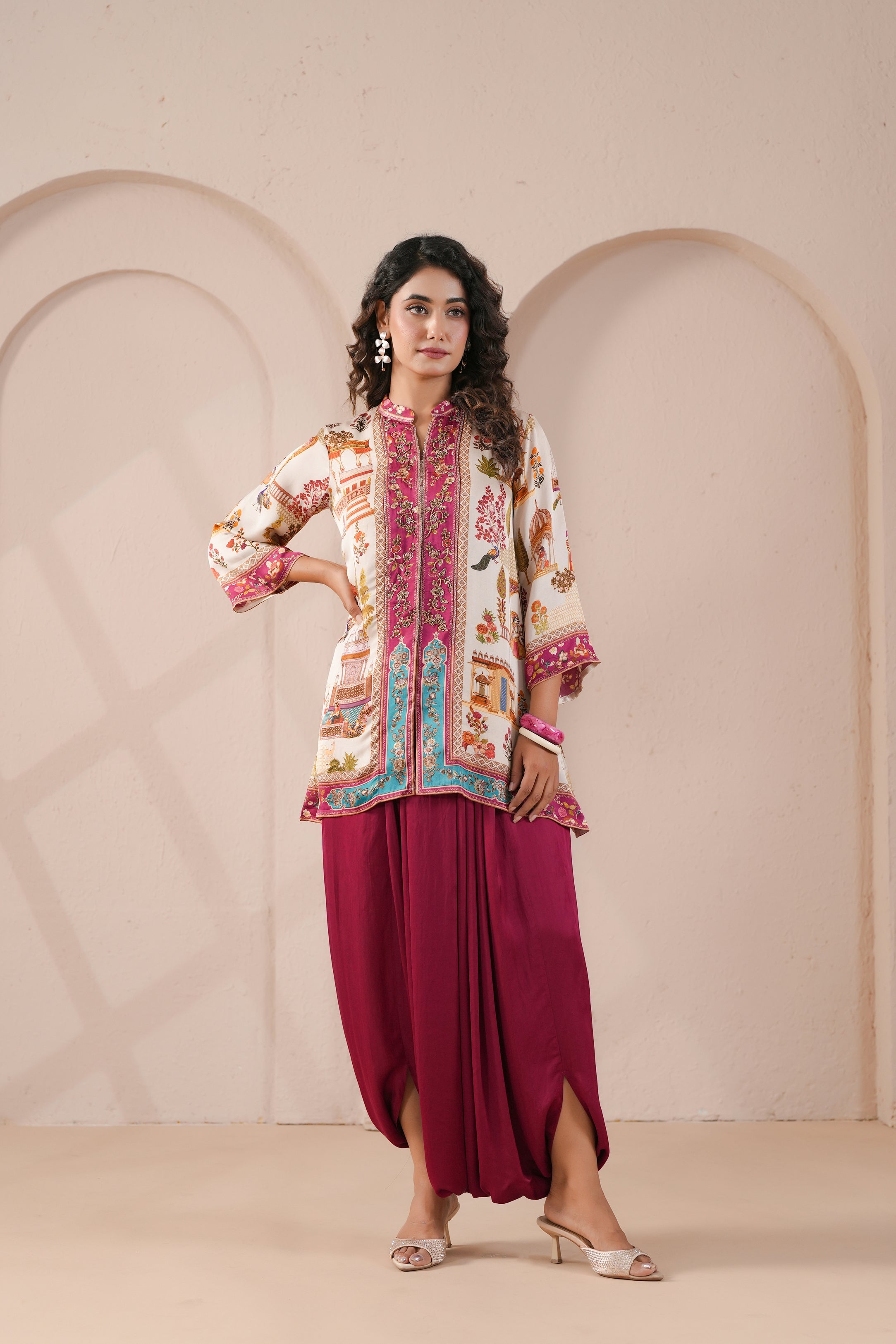 Magenta Printed Modal Silk Co-Ord Set