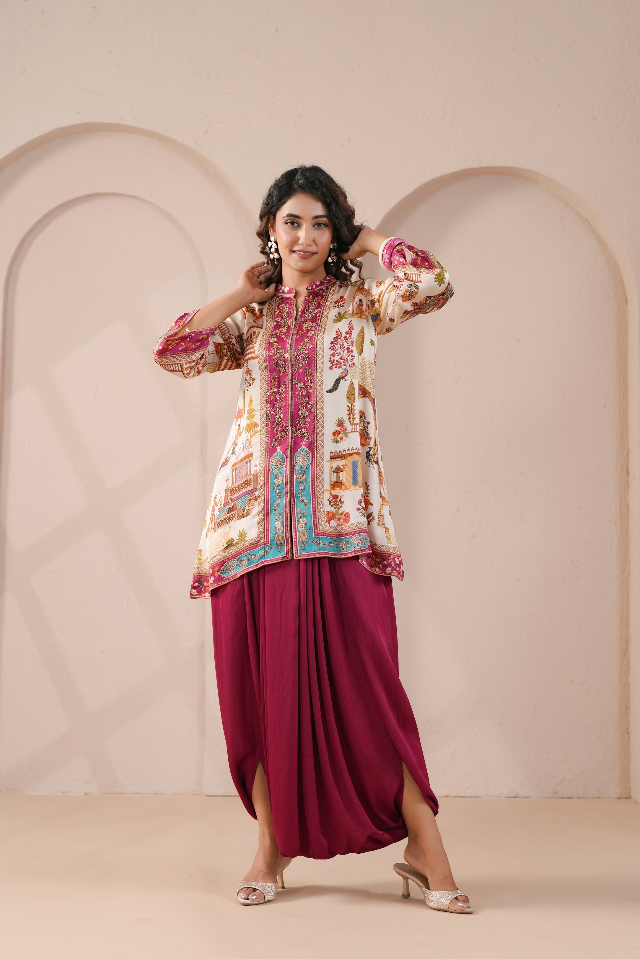 Magenta Printed Modal Silk Co-Ord Set