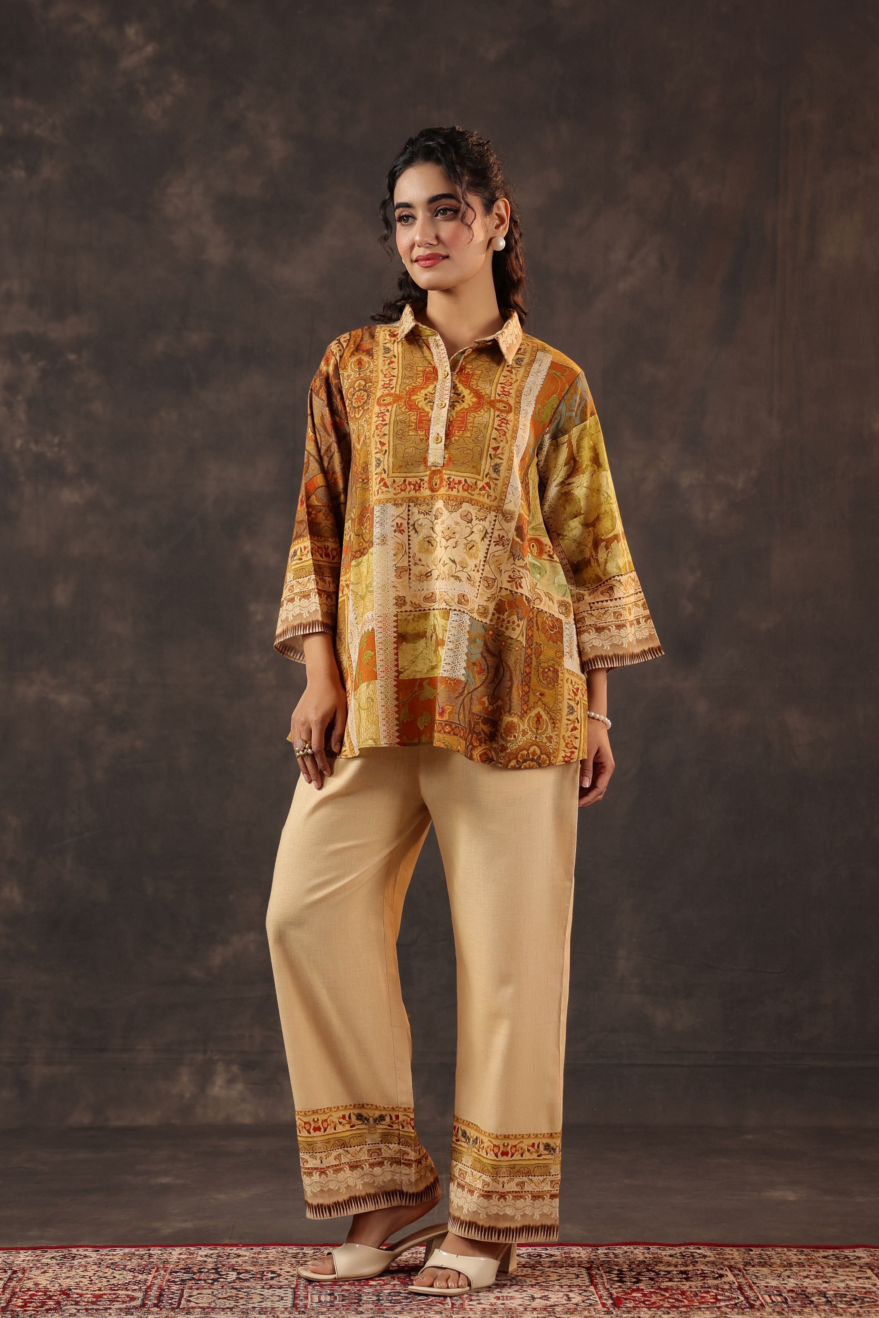 Desert Amber Printed Linen Co-Ord Set