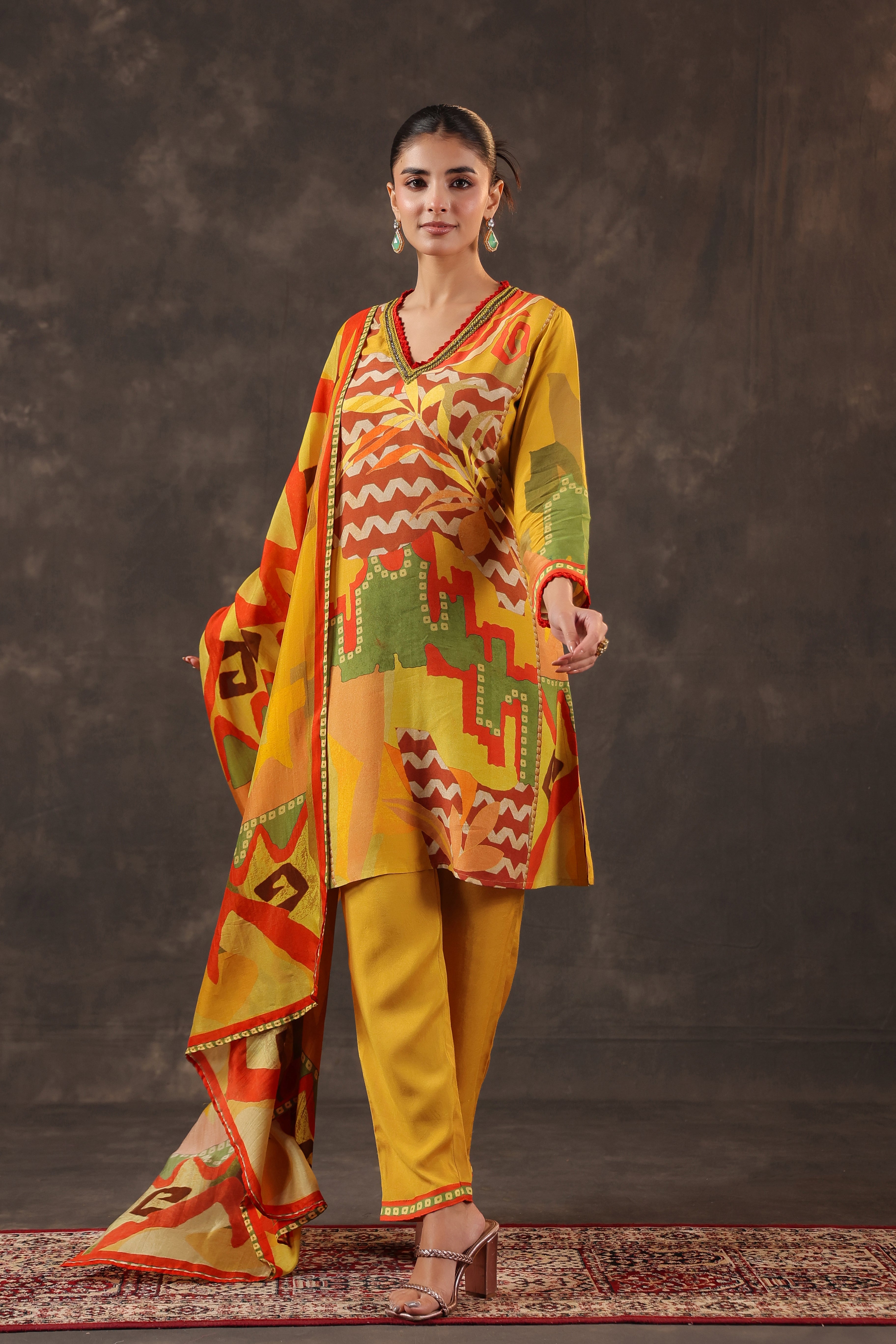 Yellow Mellow Printed Muslin Silk Pant Set