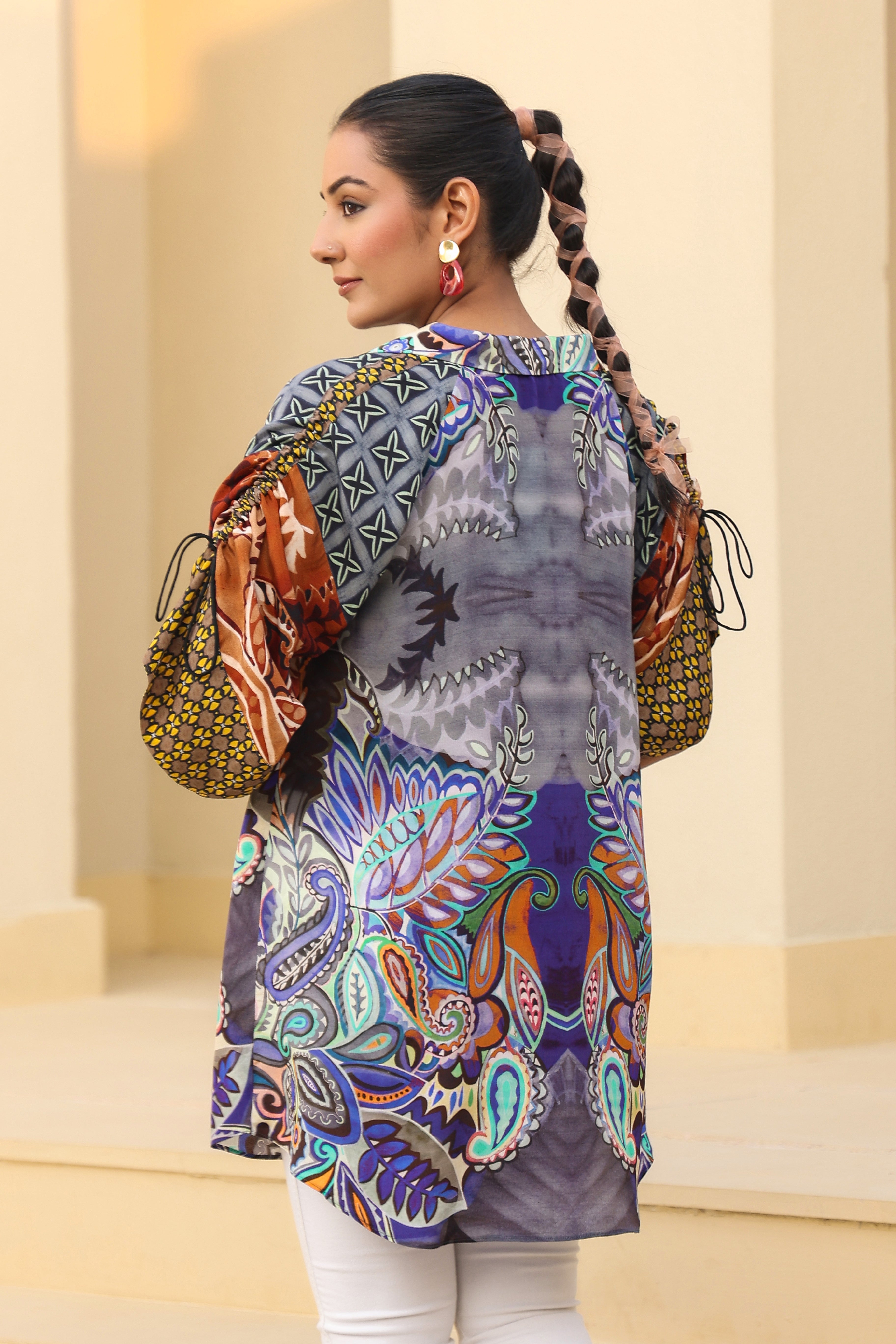 Blue Harmony Abstract Printed Crepe Silk Shirt