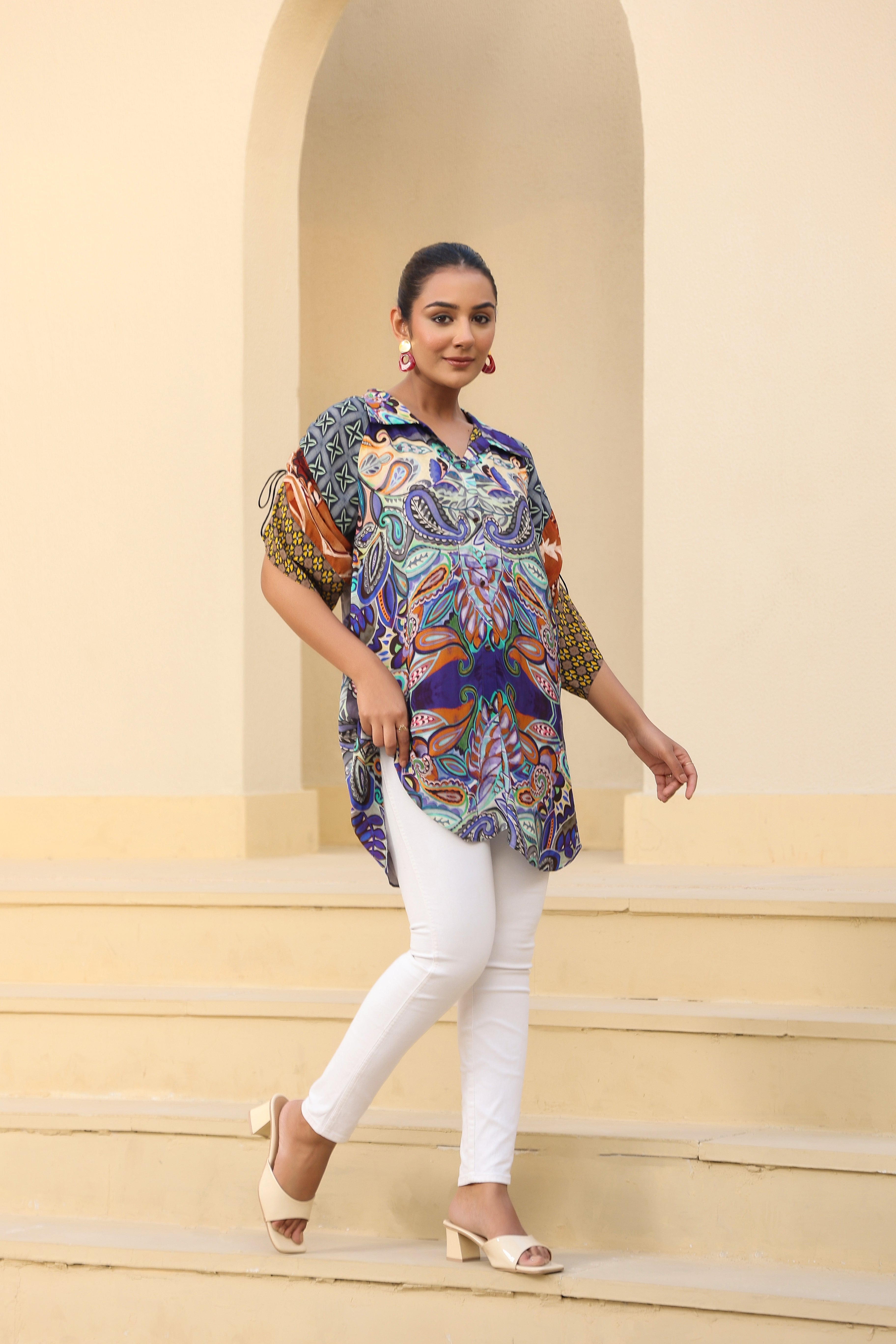 Blue Harmony Abstract Printed Crepe Silk Shirt