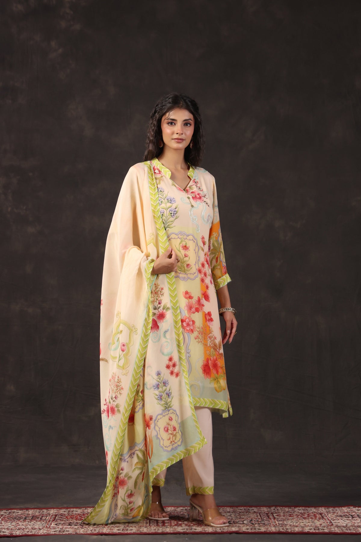 Pastel Bloom Printed Crepe Silk Pant Set