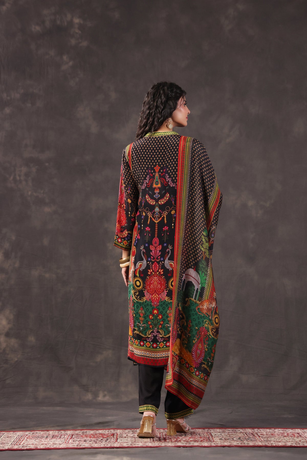 Midnight Black Printed Crepe Silk Pant Set