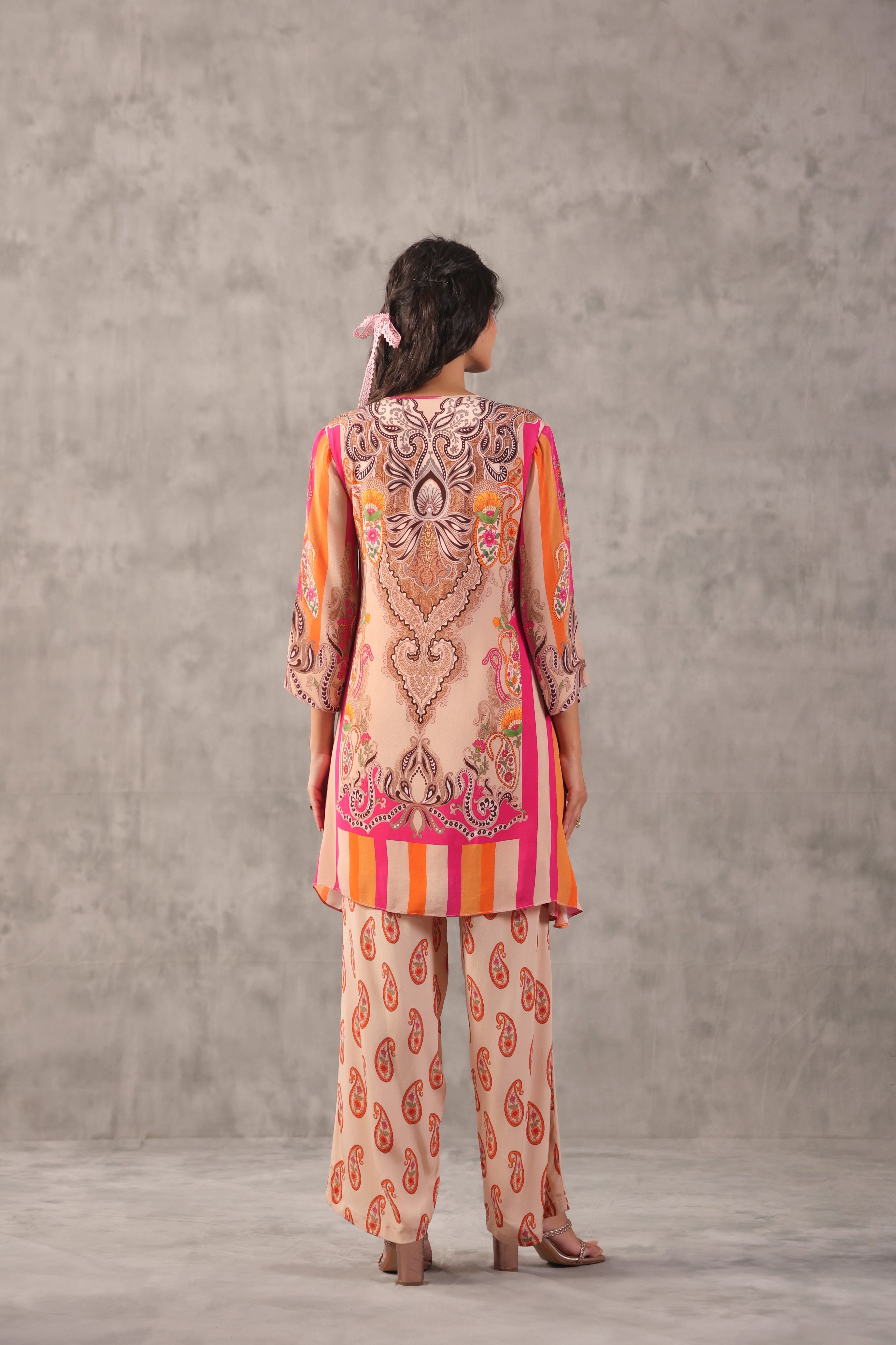 Vibrant Pastel Printed Crepe Silk Kurta Set