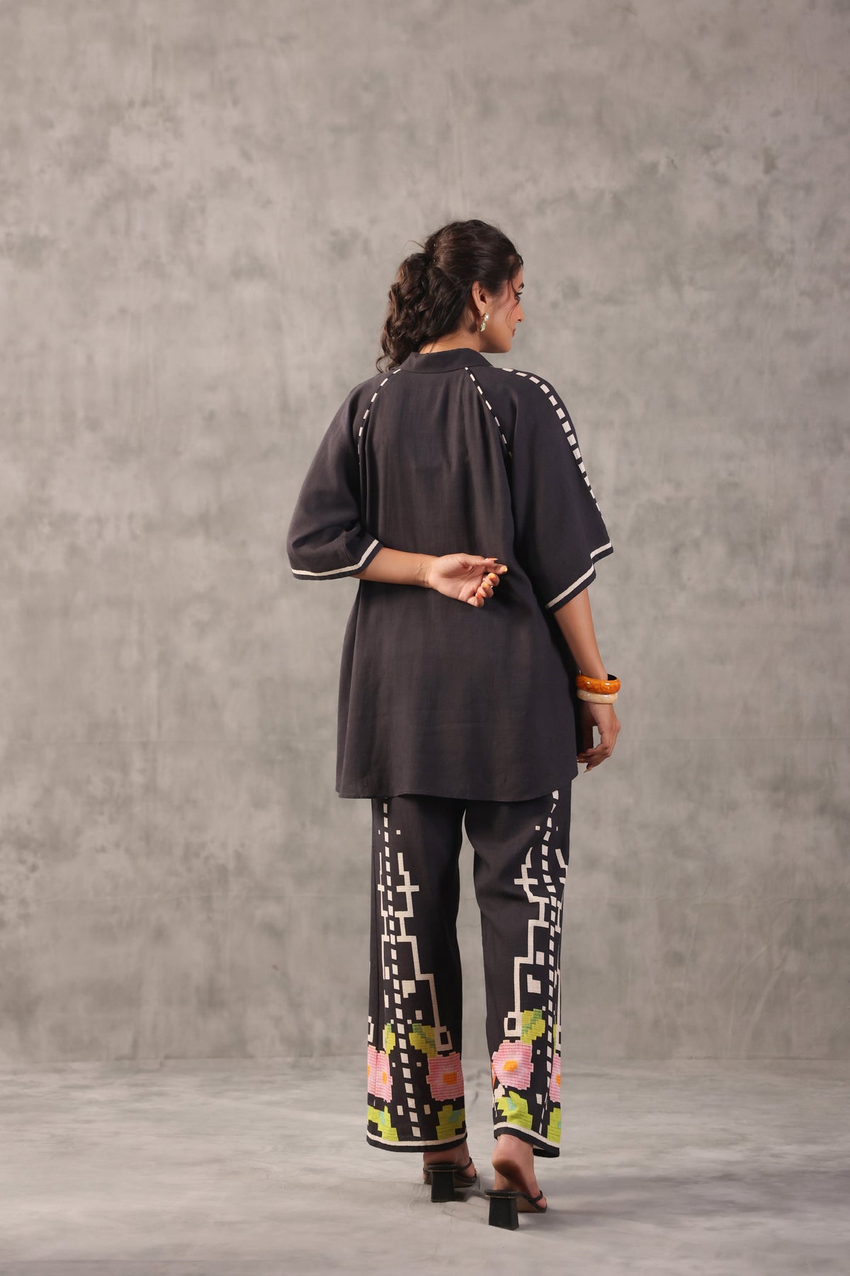 Black Ebony Embroidered Linen Co-Ord Set