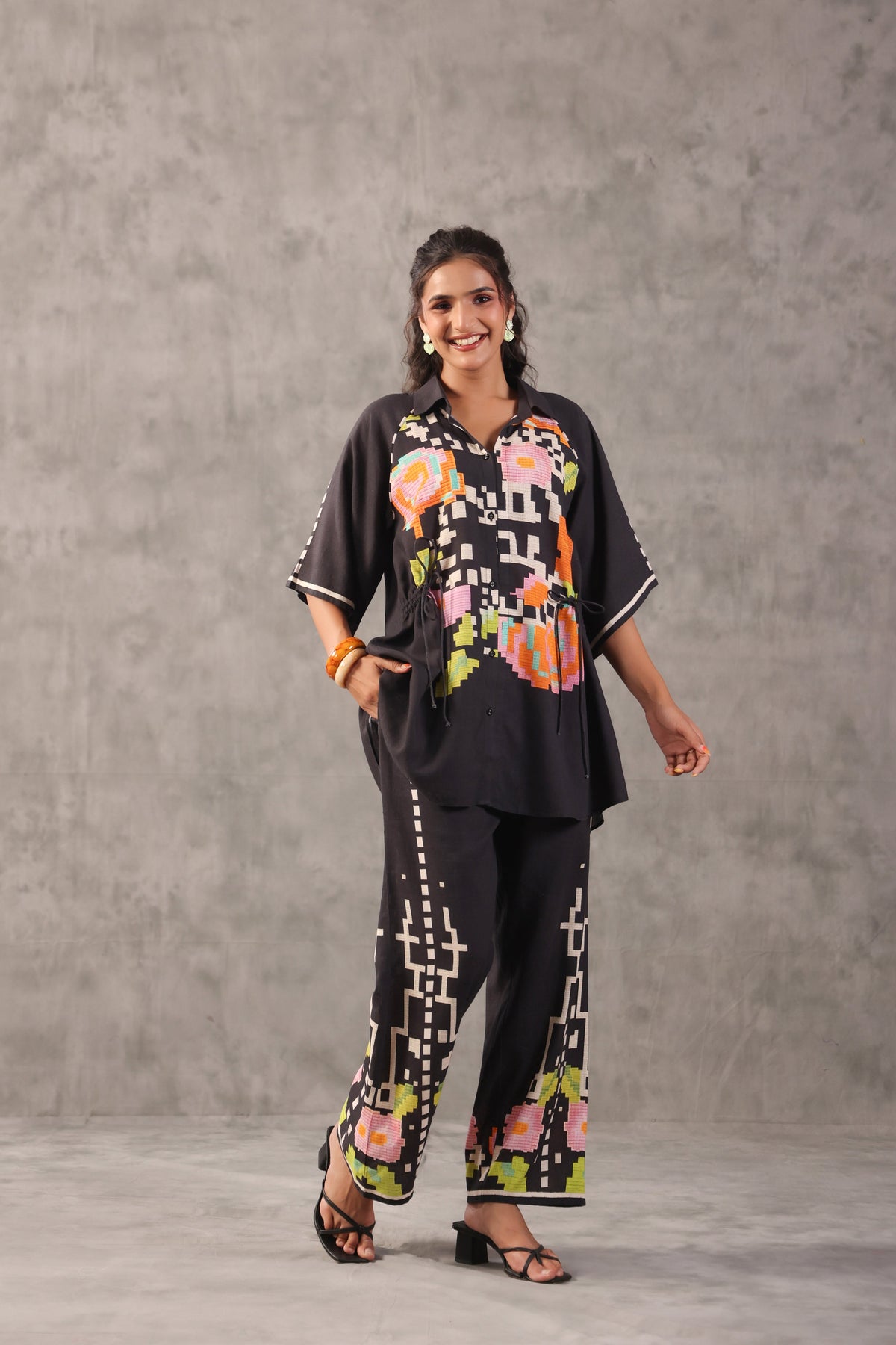 Black Ebony Embroidered Linen Co-Ord Set