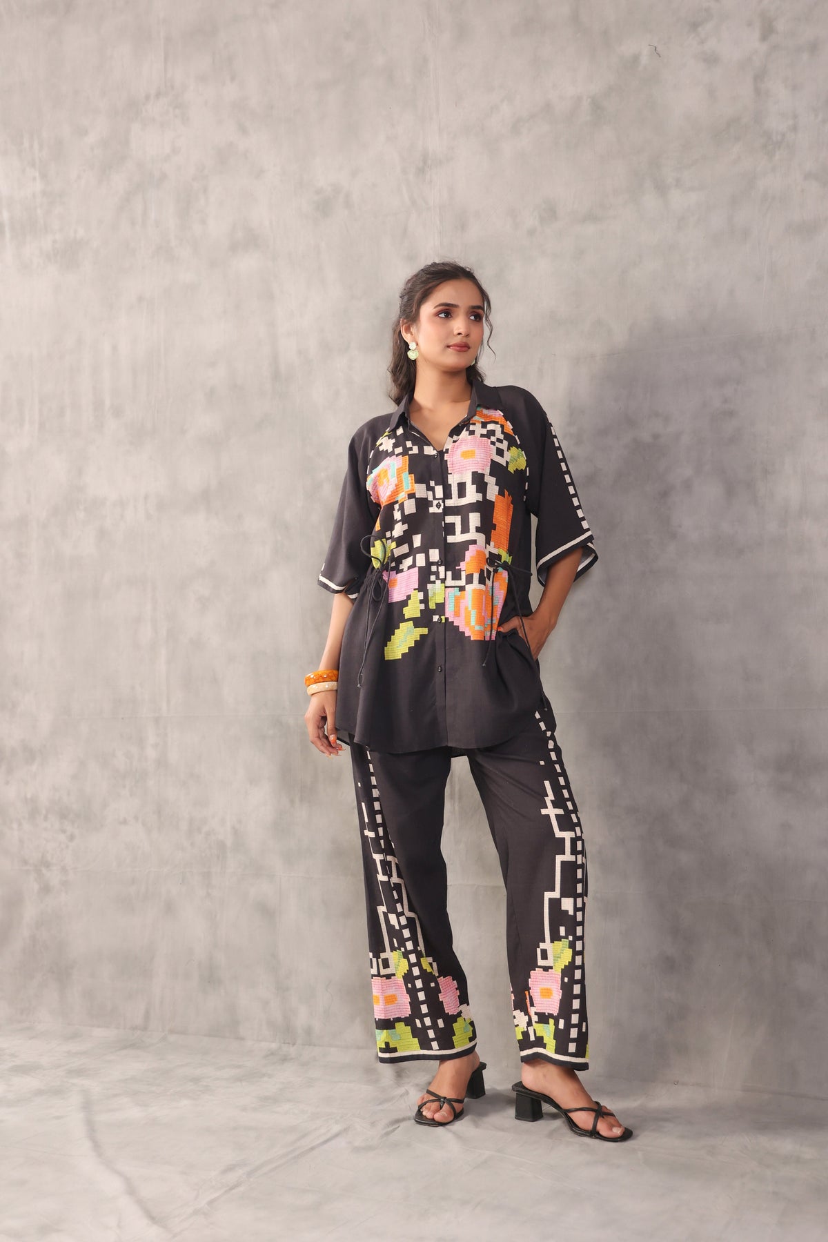 Black Ebony Embroidered Linen Co-Ord Set
