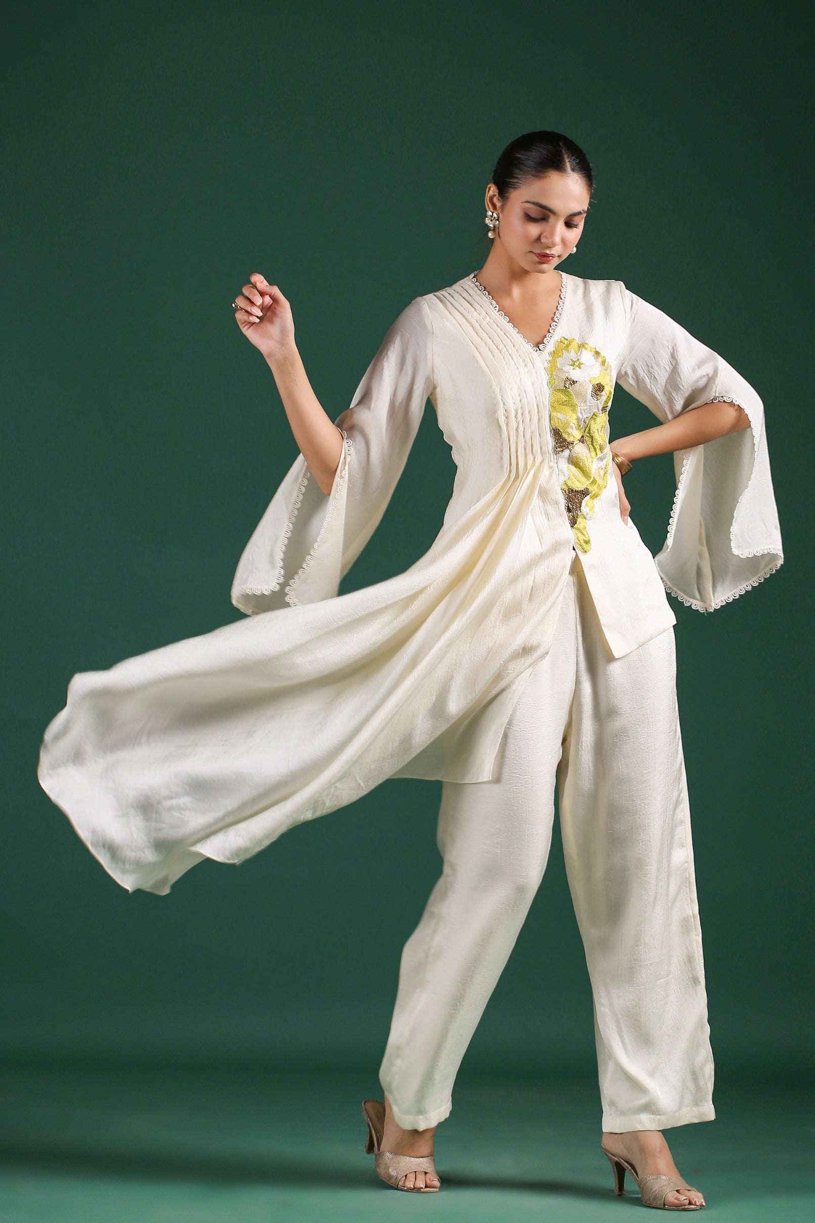 Ivory Embroidered Mulberry Silk Co-Ord Set