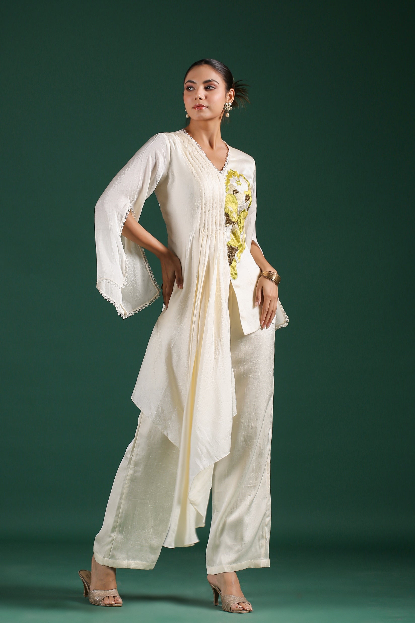 Ivory Embroidered Mulberry Silk Co-Ord Set