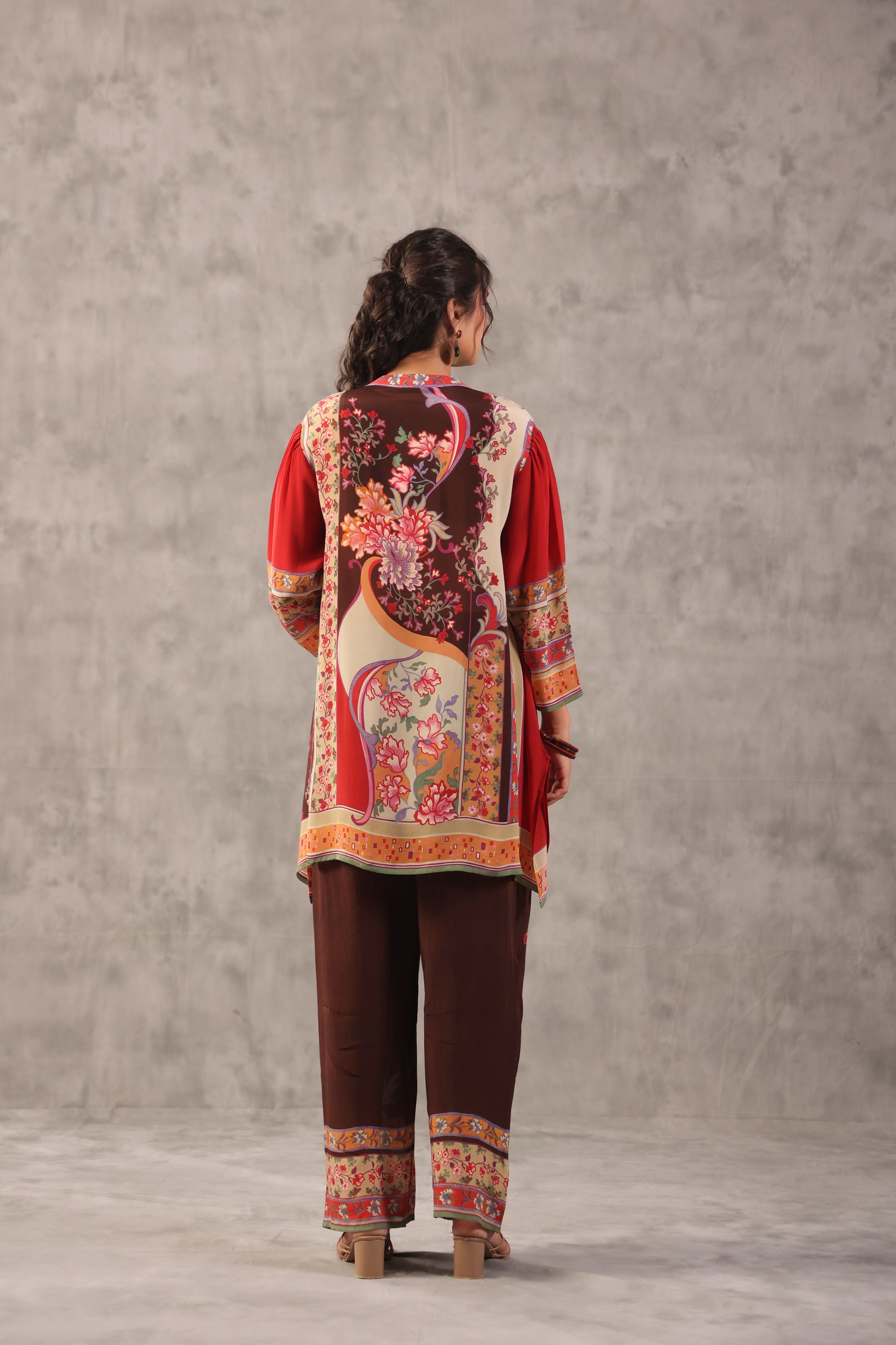 Chocolate Brown Printed Crepe Silk Co-Ord Set