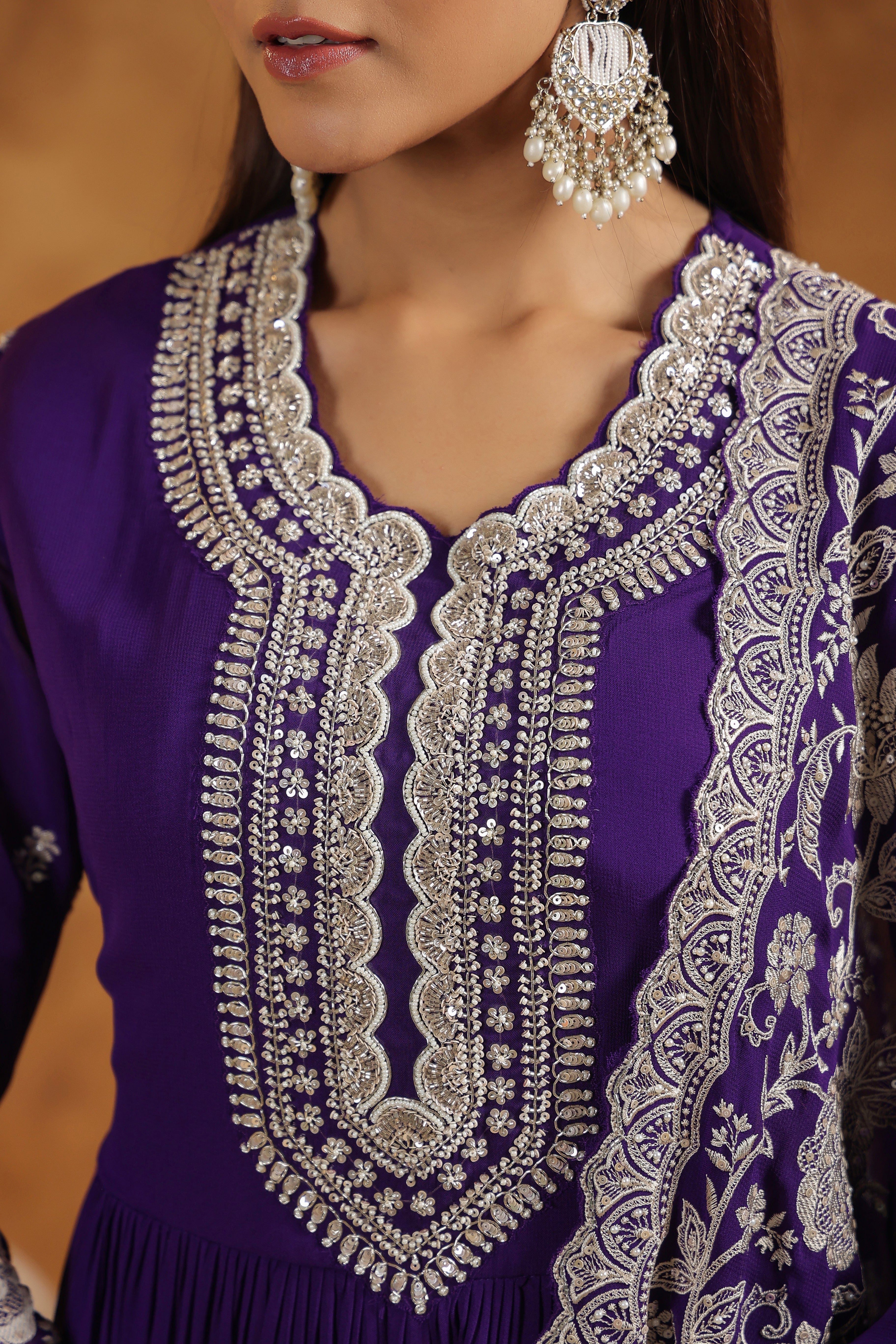 Royal Purple Embellished Georgette Silk Anarkali Set