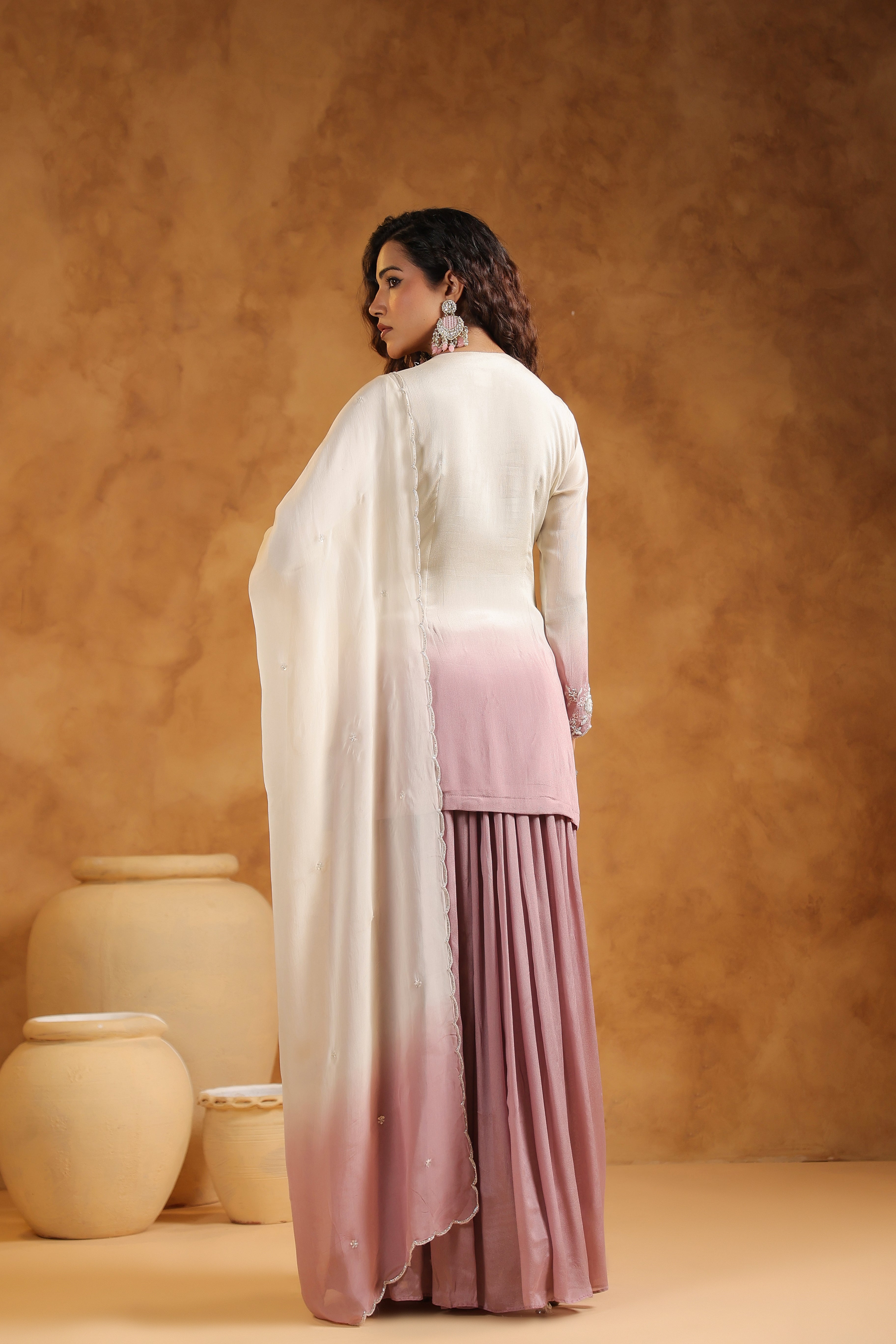 Shaded Mauve Embellished Chinon Silk Sharara Set