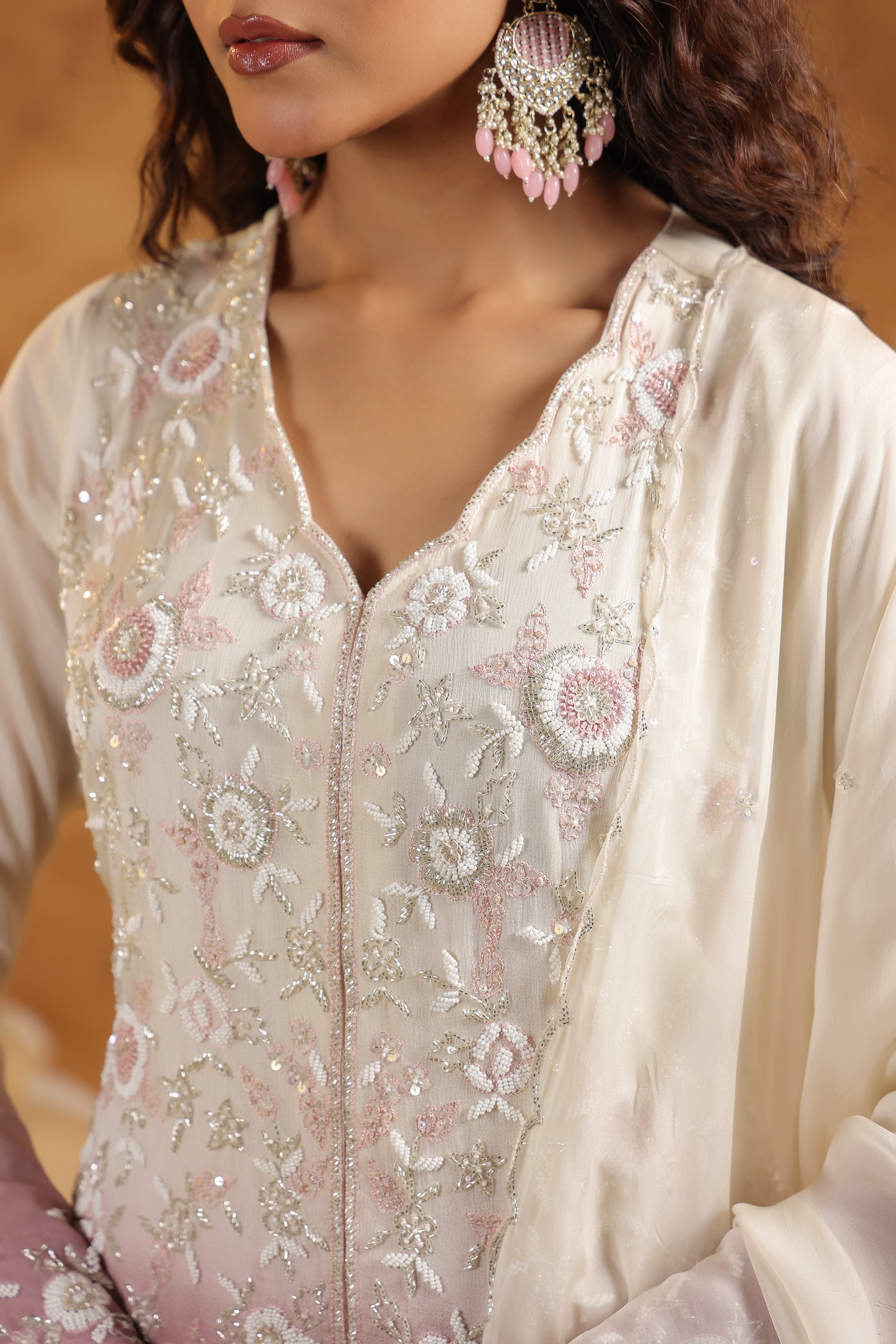Shaded Mauve Embellished Chinon Silk Sharara Set