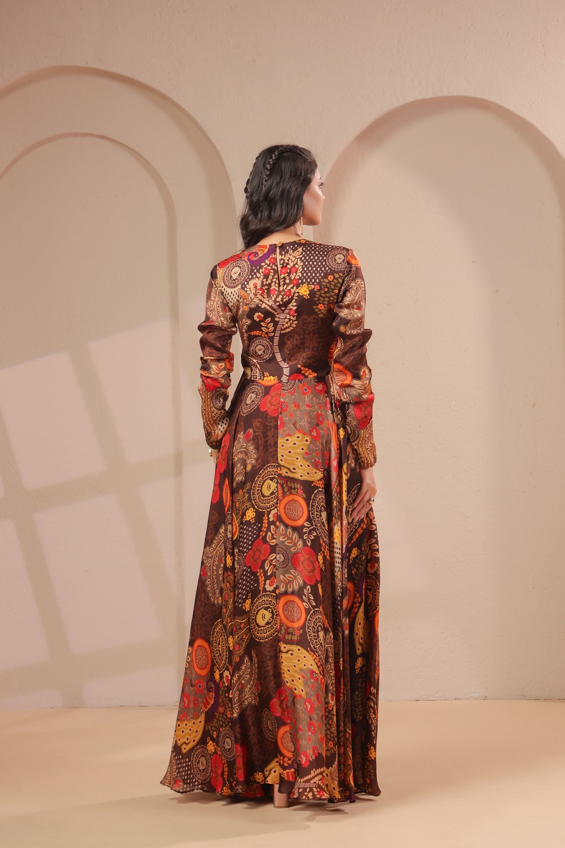Earthy Brown Embellished Satin Silk Co-Ord Set