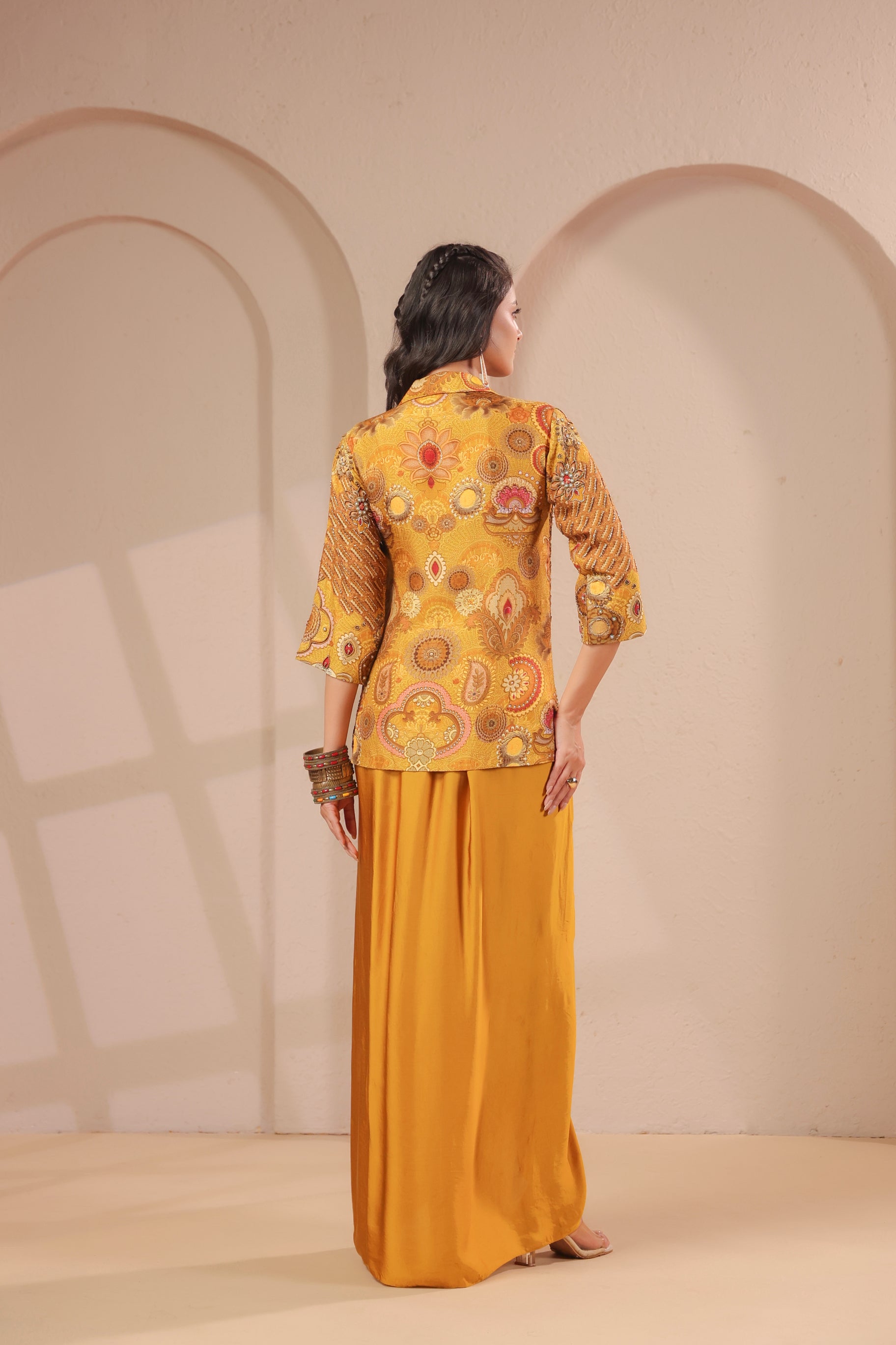 Golden Ochre Embellished Dola Silk Dress