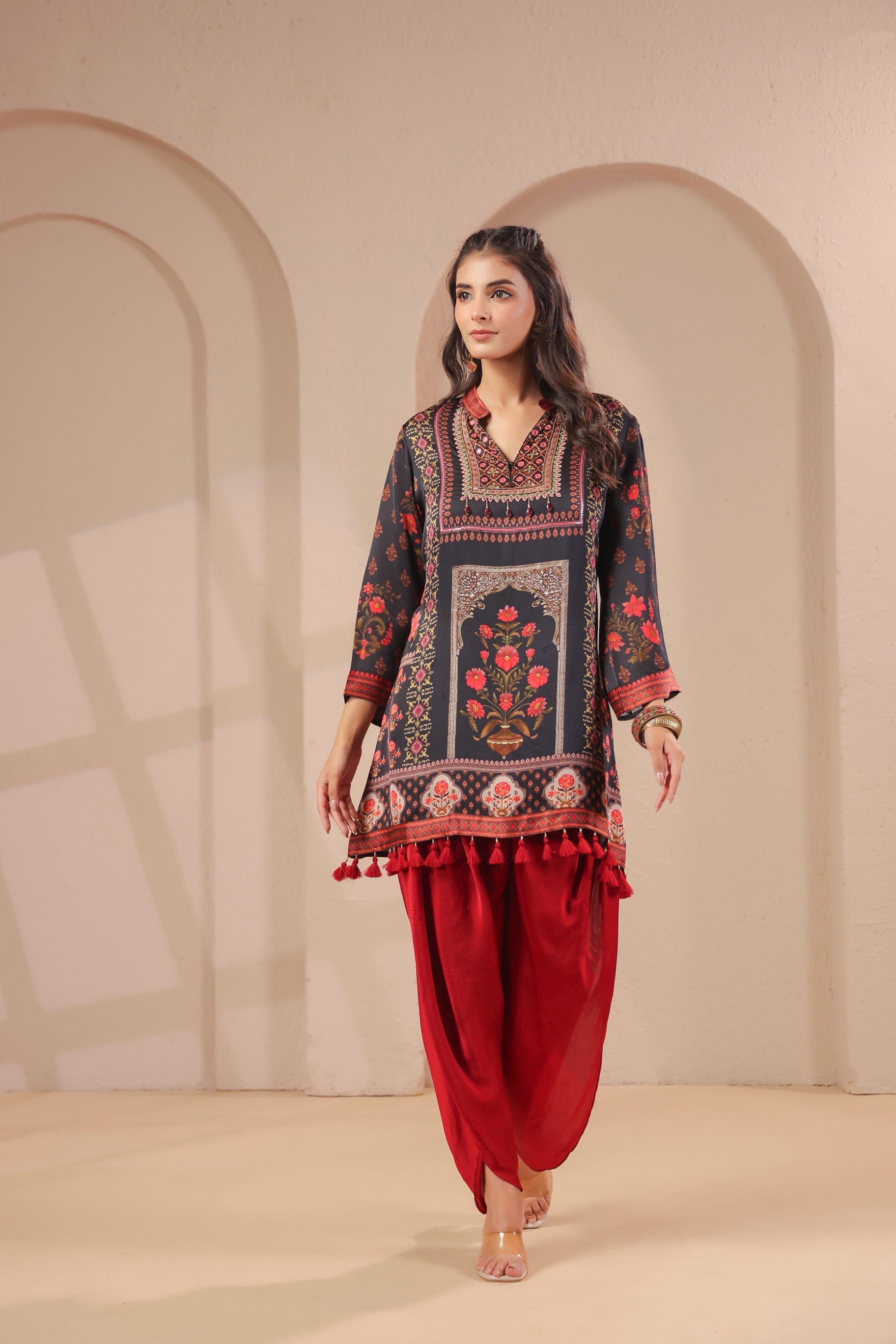 Royal Floral Printed Modal Silk Kurta Set