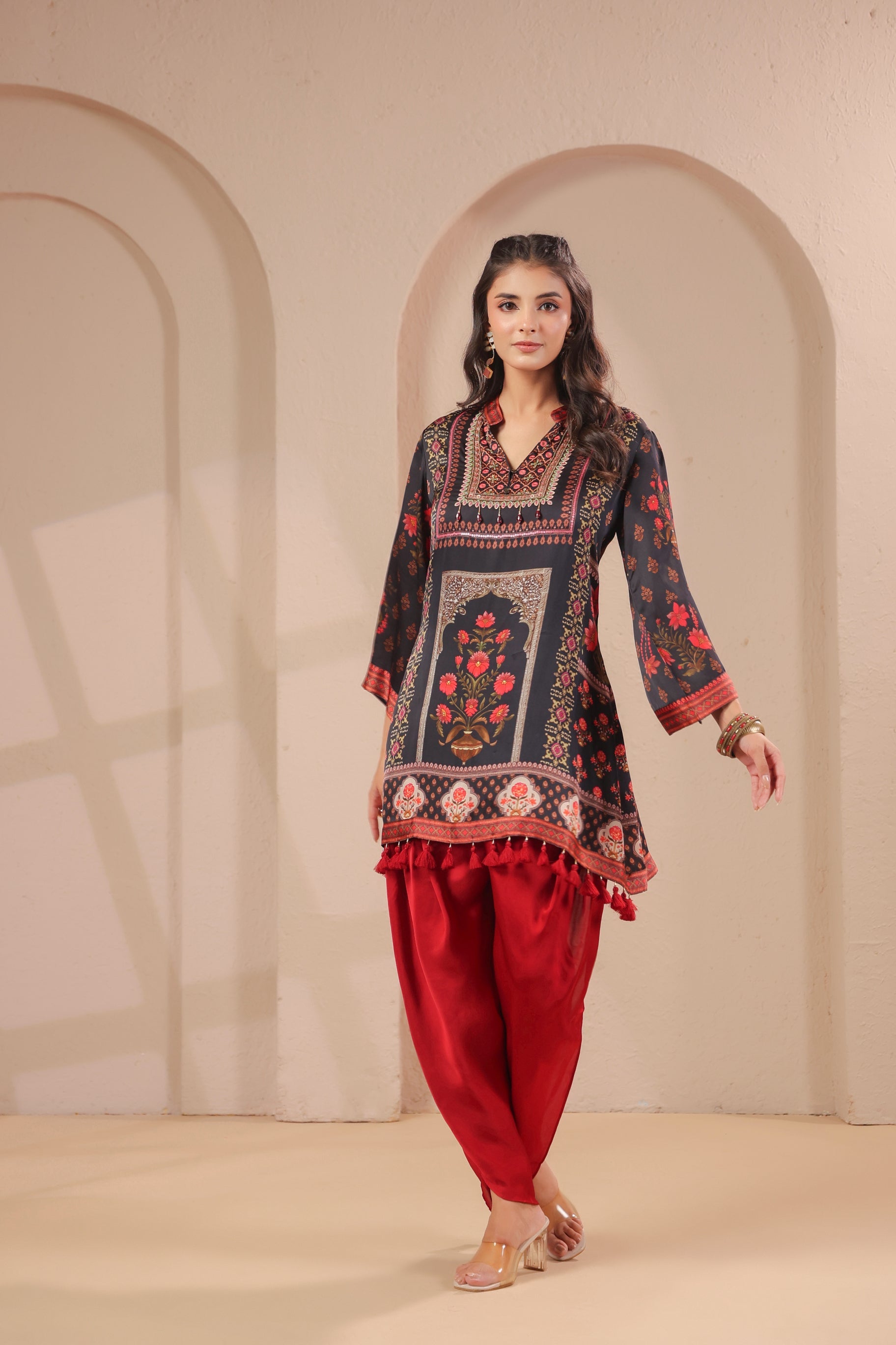 Royal Floral Printed Modal Silk Kurta Set
