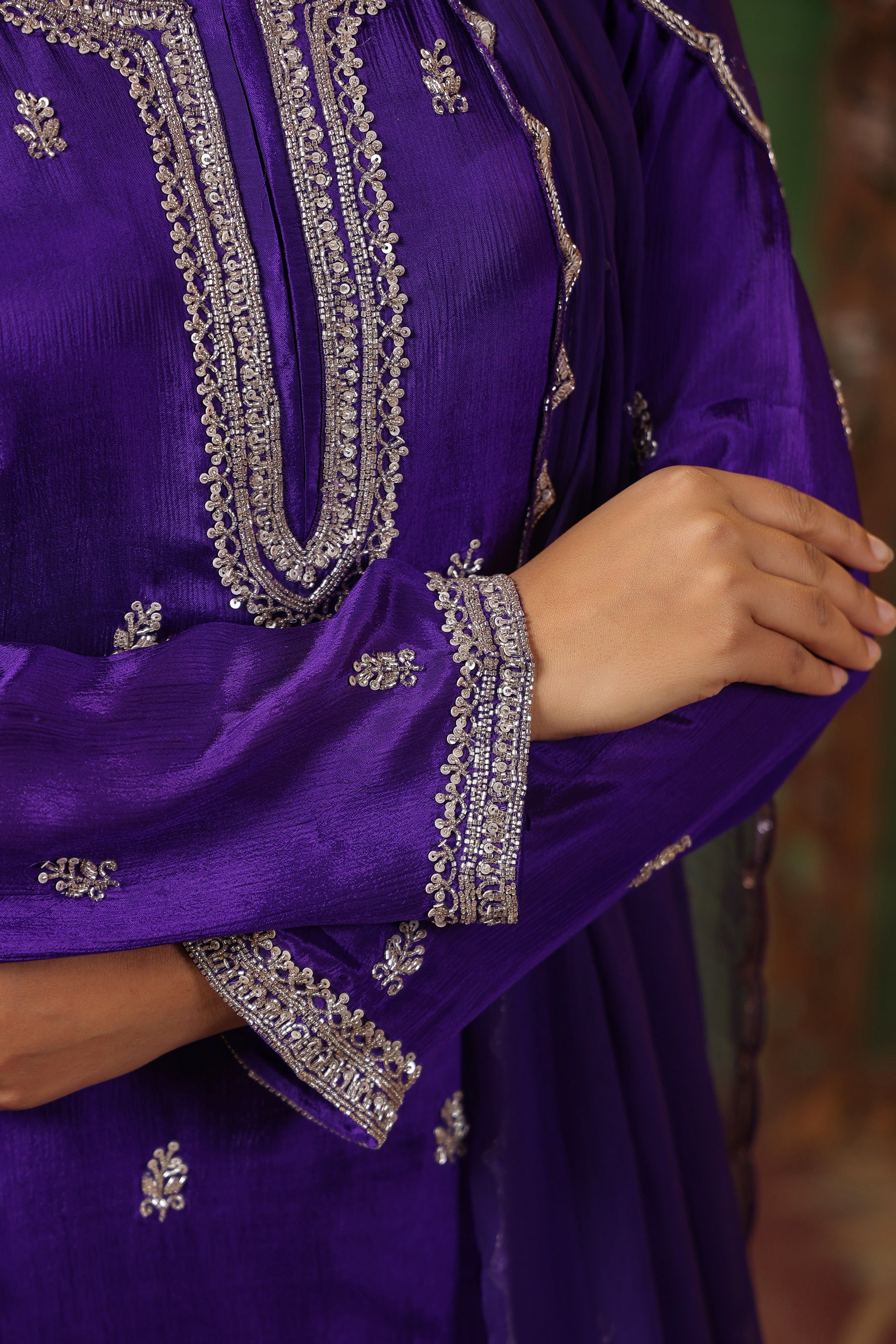 Royal Purple Embellished Chinon Silk Sharara Set