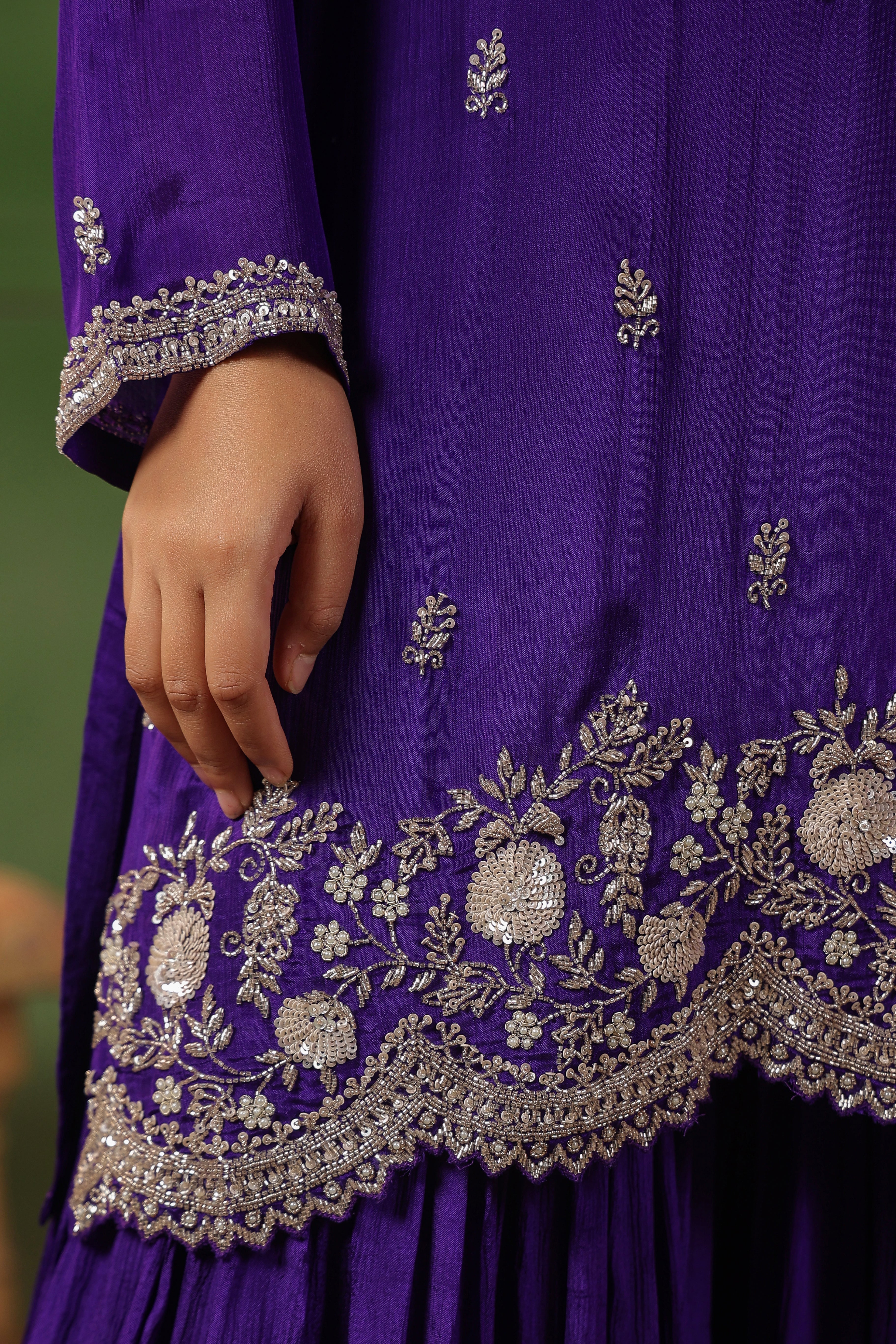 Royal Purple Embellished Chinon Silk Sharara Set