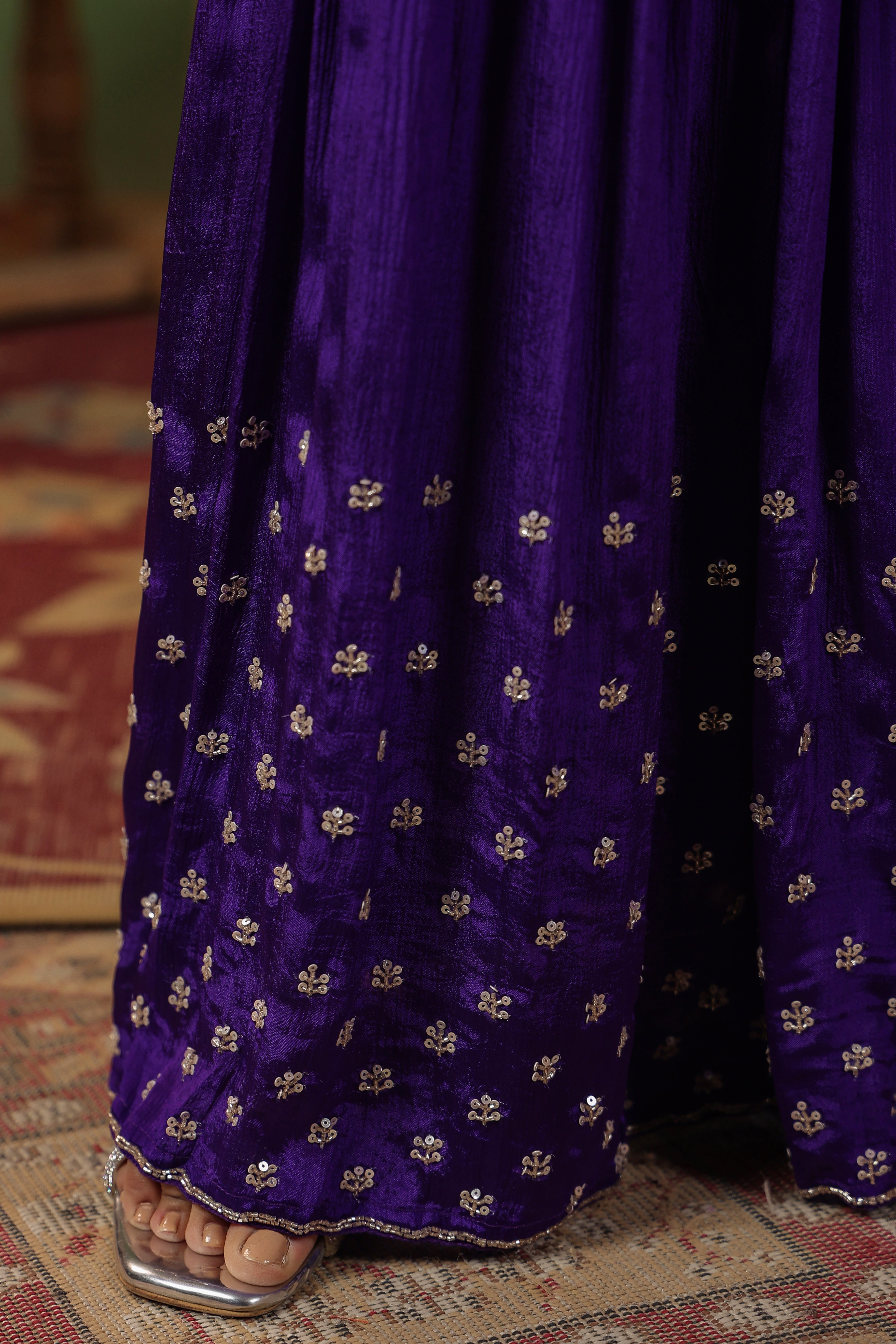 Royal Purple Embellished Chinon Silk Sharara Set
