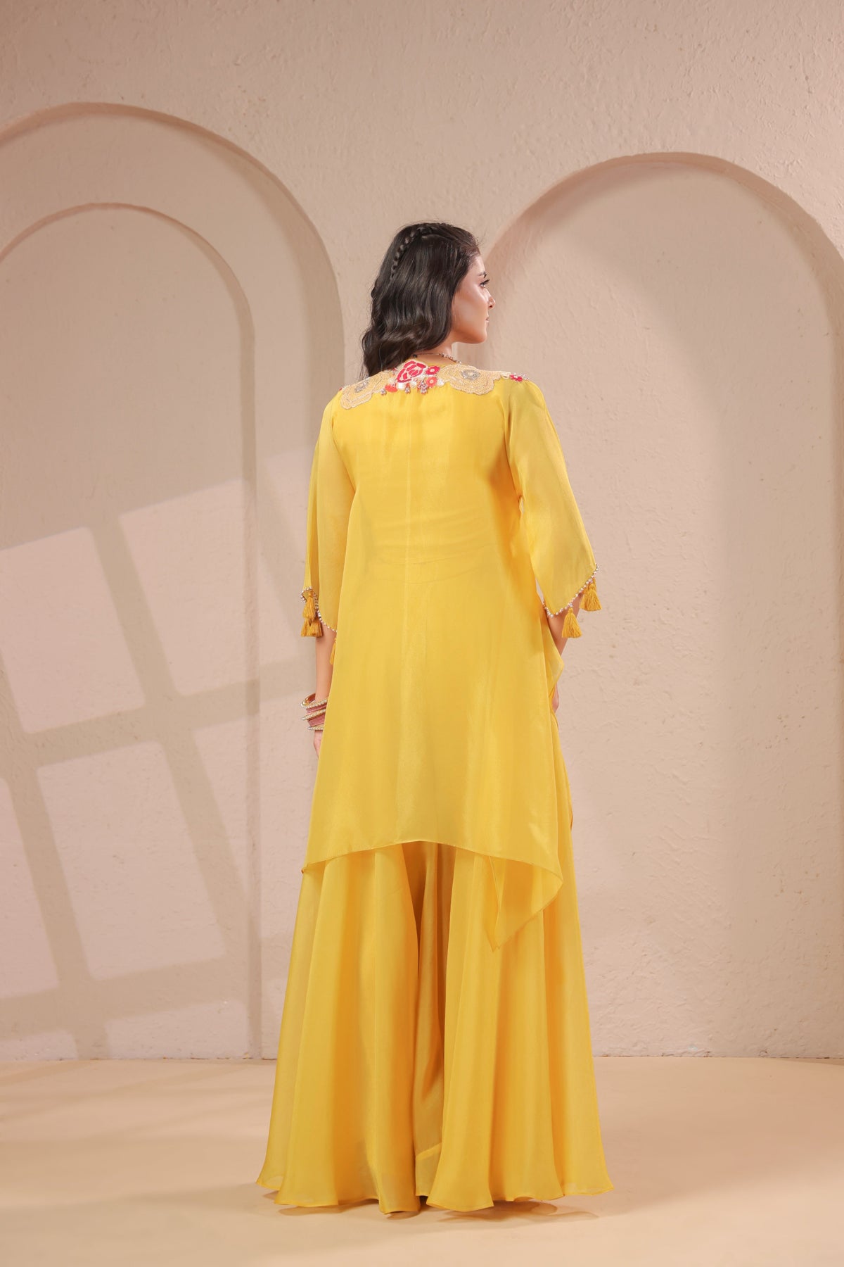 Lime Embellished Shimmer Organza Silk Palazzo Set