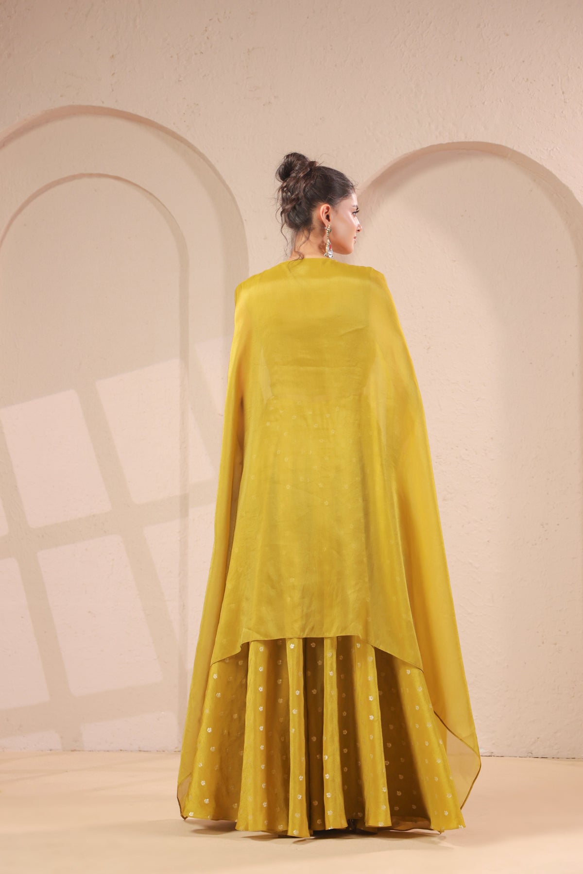 Mustard Olive Embellished Shimmer Organza Palazzo Set