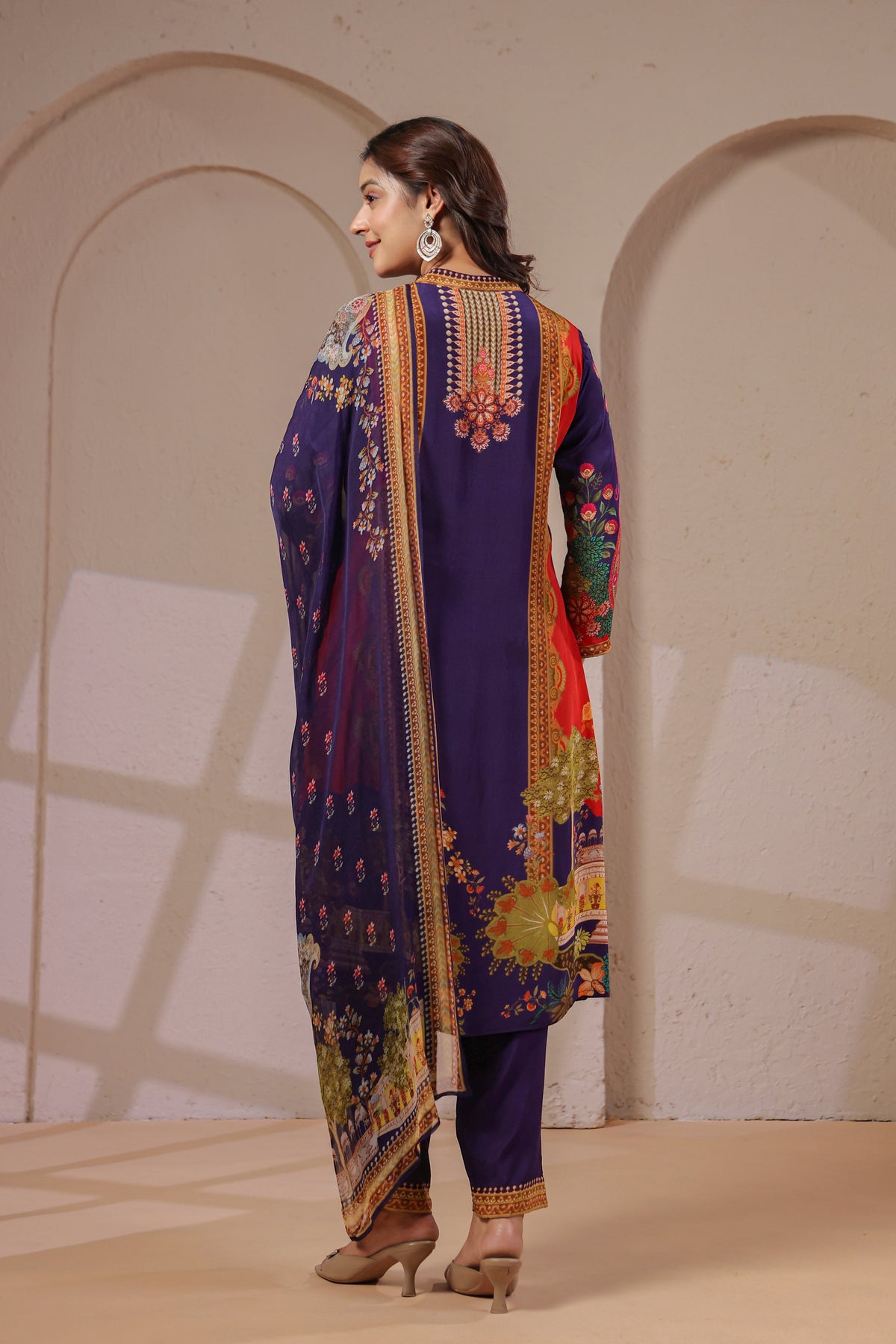 Imperial Violet Printed Crepe Silk Pant Set