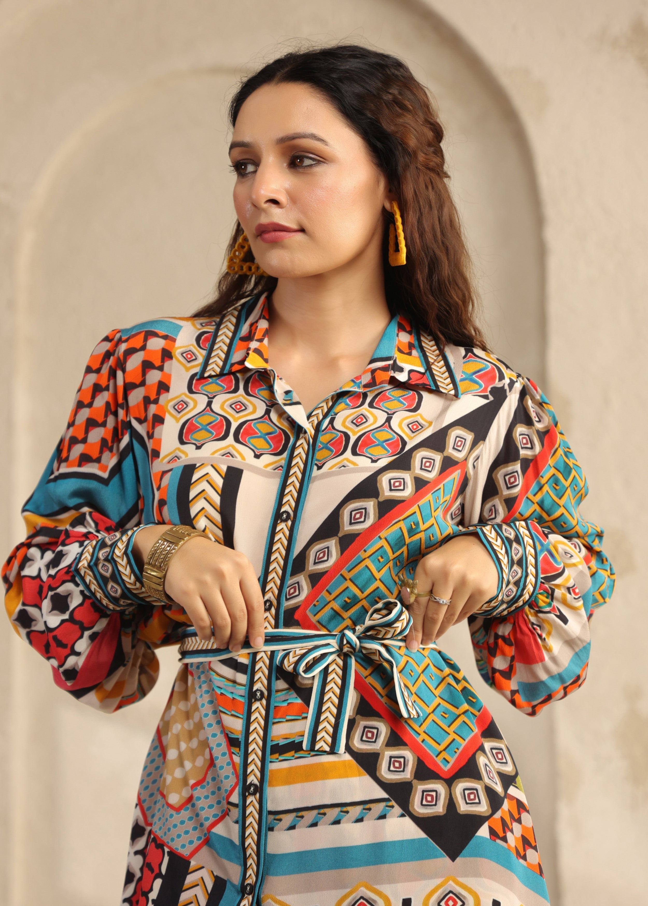 Multi-Color Geometric Printed Viscose Crepe Co-Ord Set
