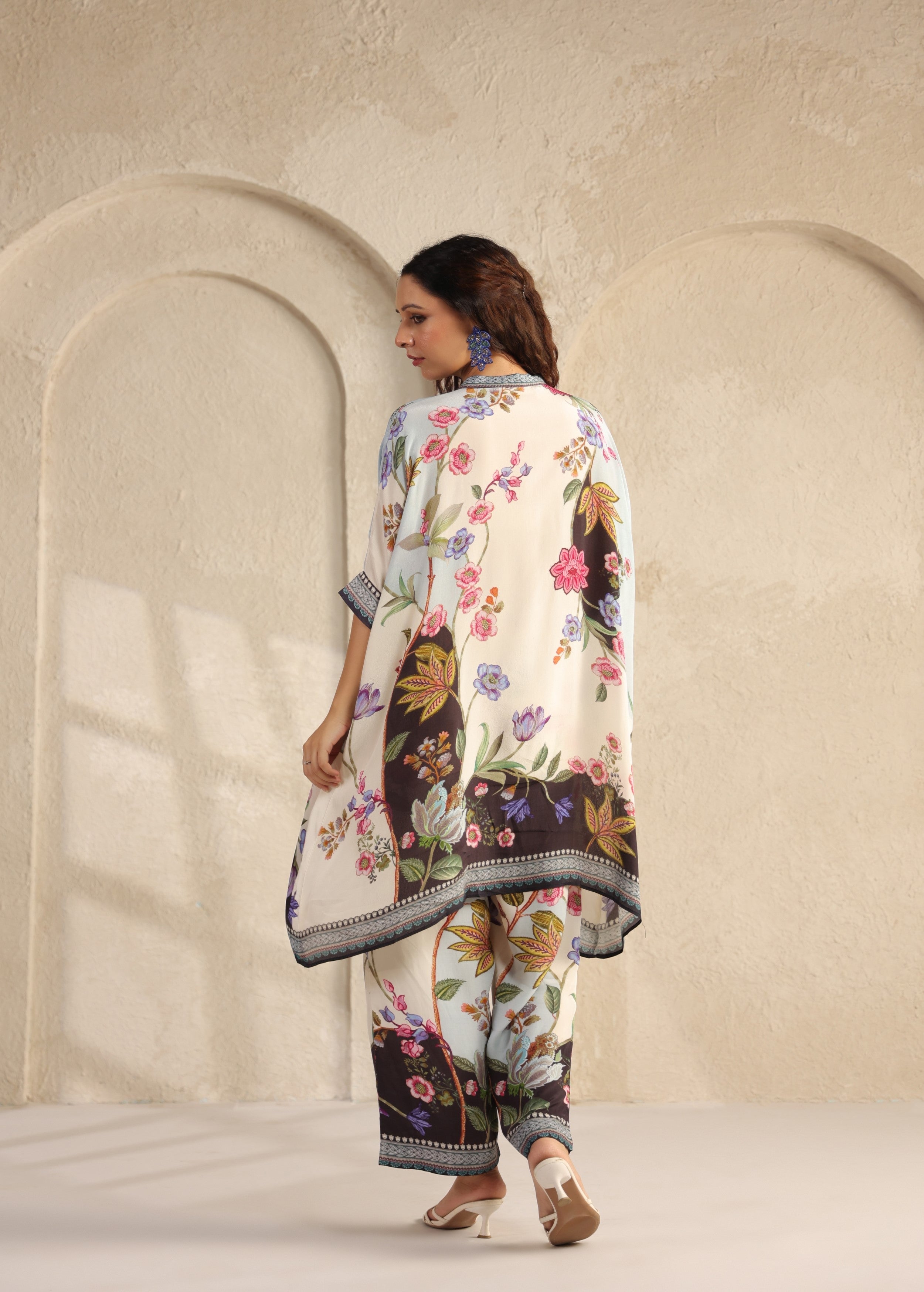 Ivory Floral Printed Viscose Crepe Co-Ord Set