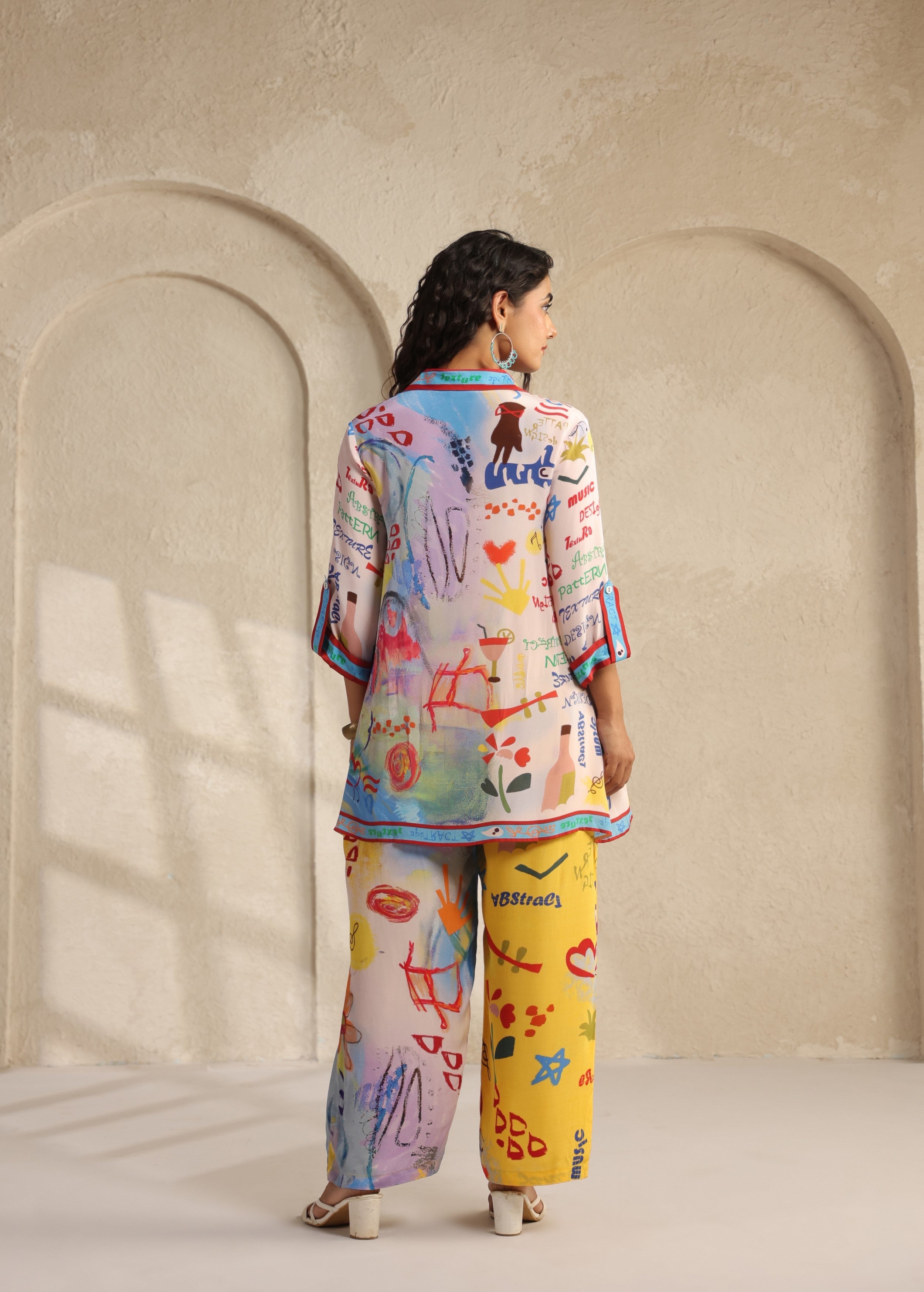 Multi-Color Pop Art Viscose Crepe Co-Ord Set