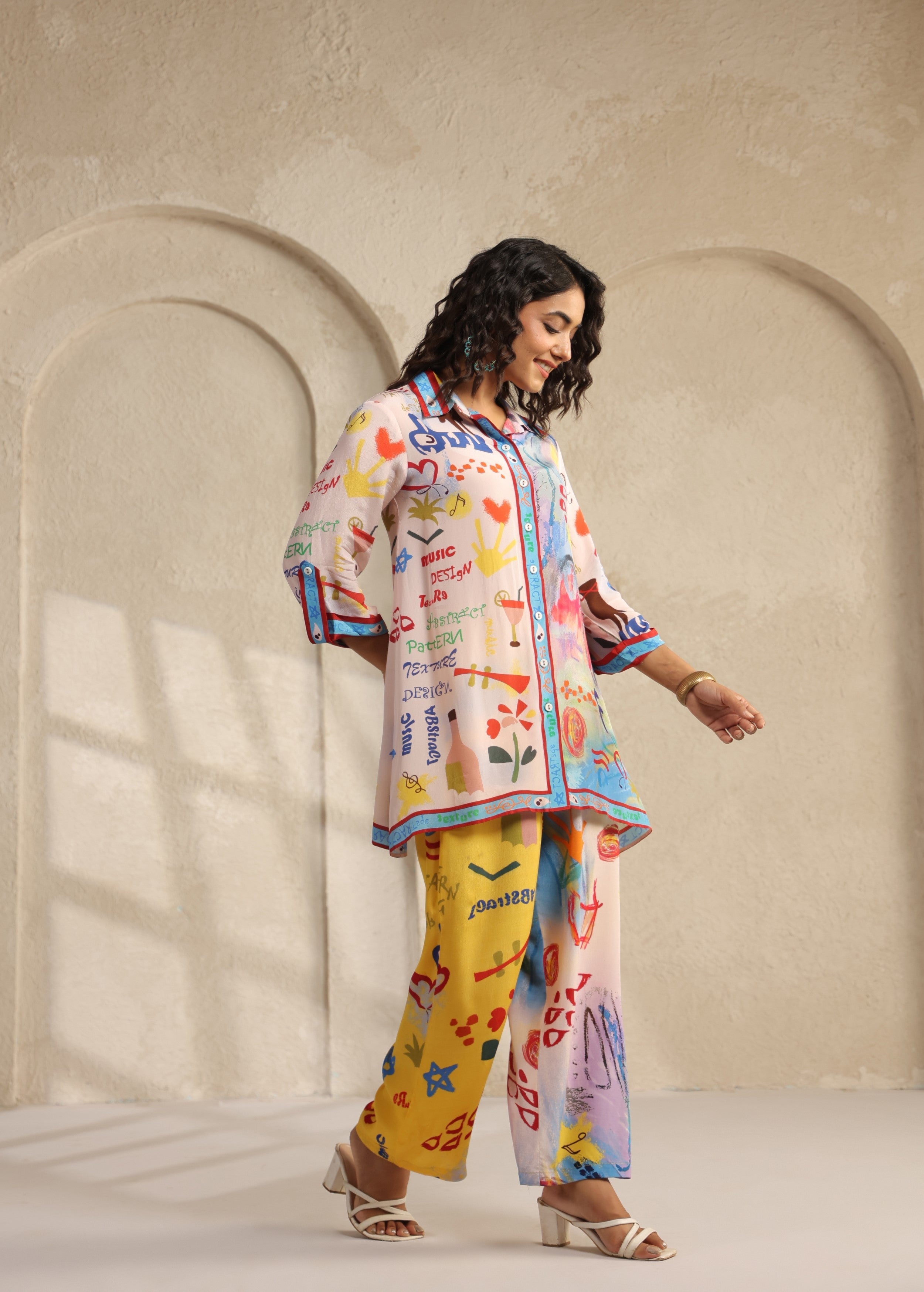 Multi-Color Pop Art Viscose Crepe Co-Ord Set
