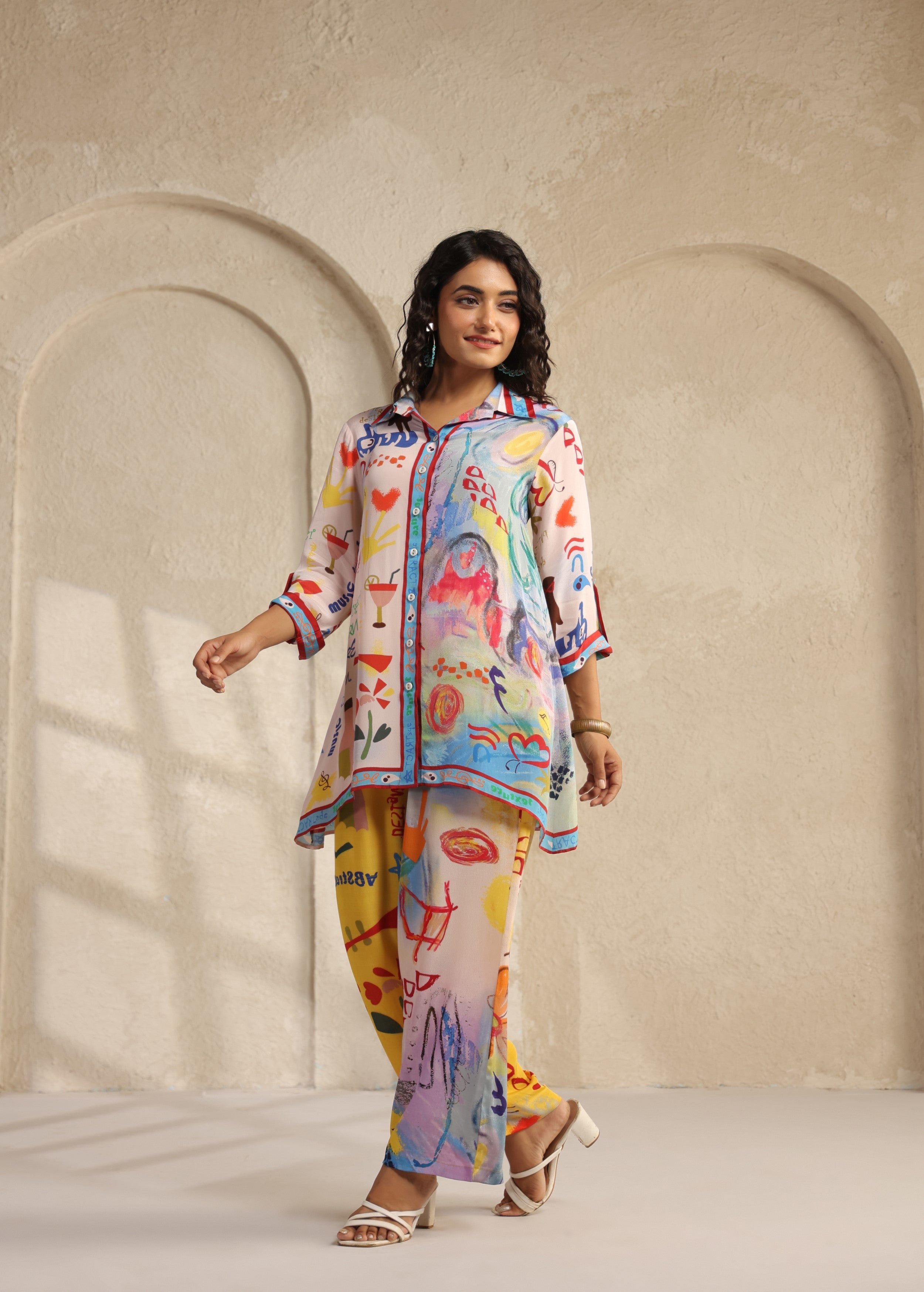 Multi-Color Pop Art Viscose Crepe Co-Ord Set