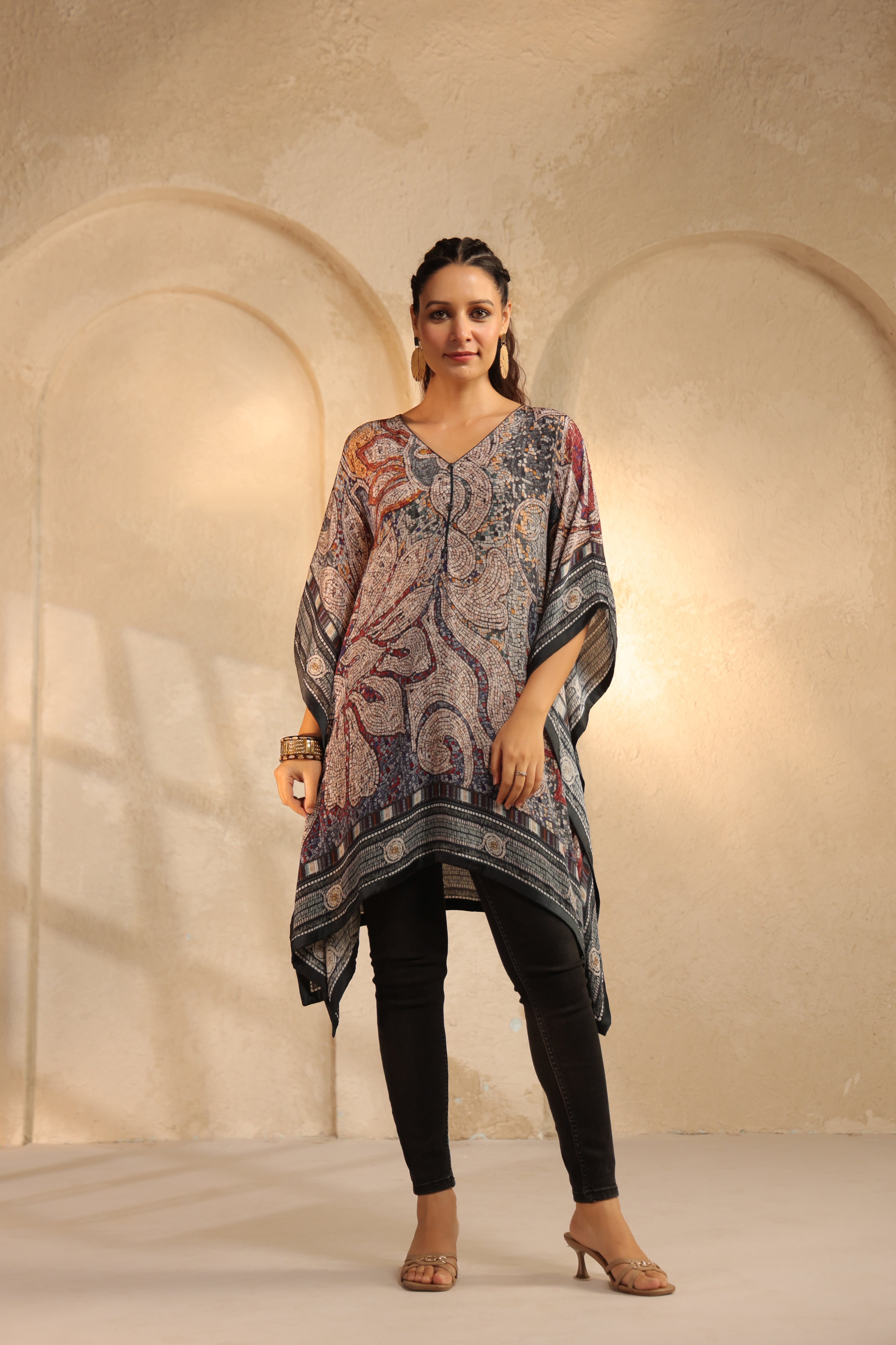 Multi-Color Printed Viscose Crepe Kaftan Top