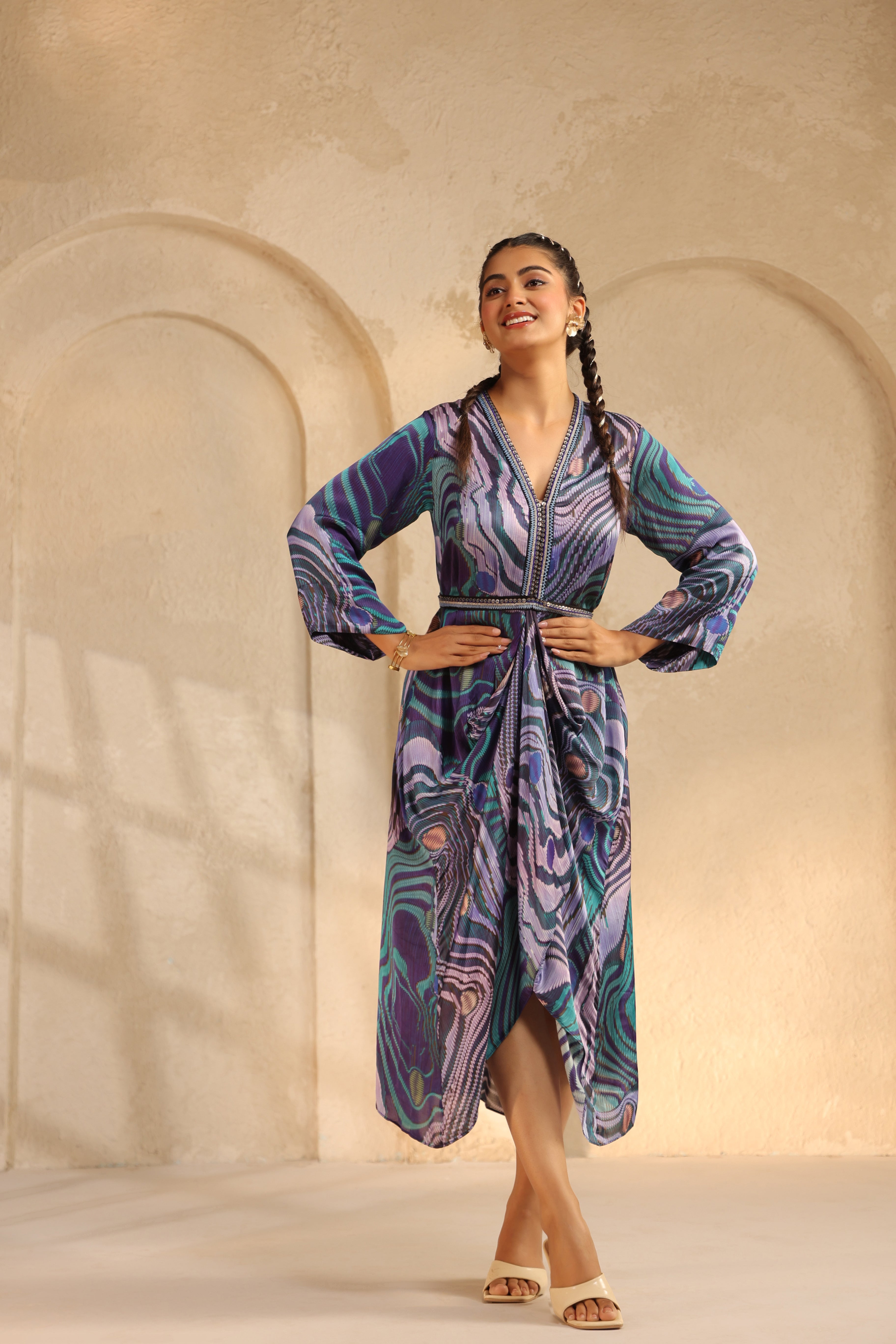 Deep Purple Printed Modal Satin Dress
