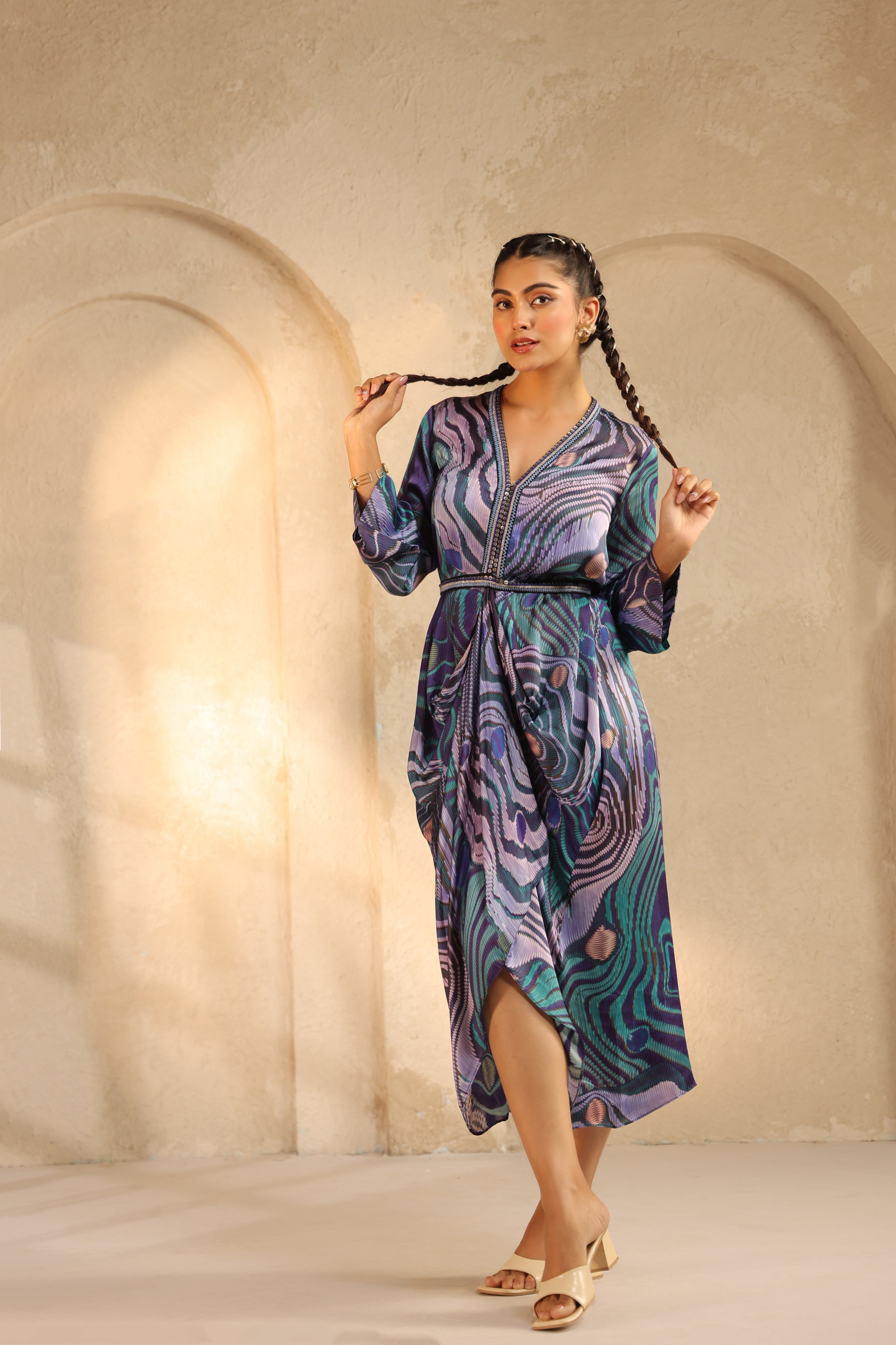 Deep Purple Printed Modal Satin Dress