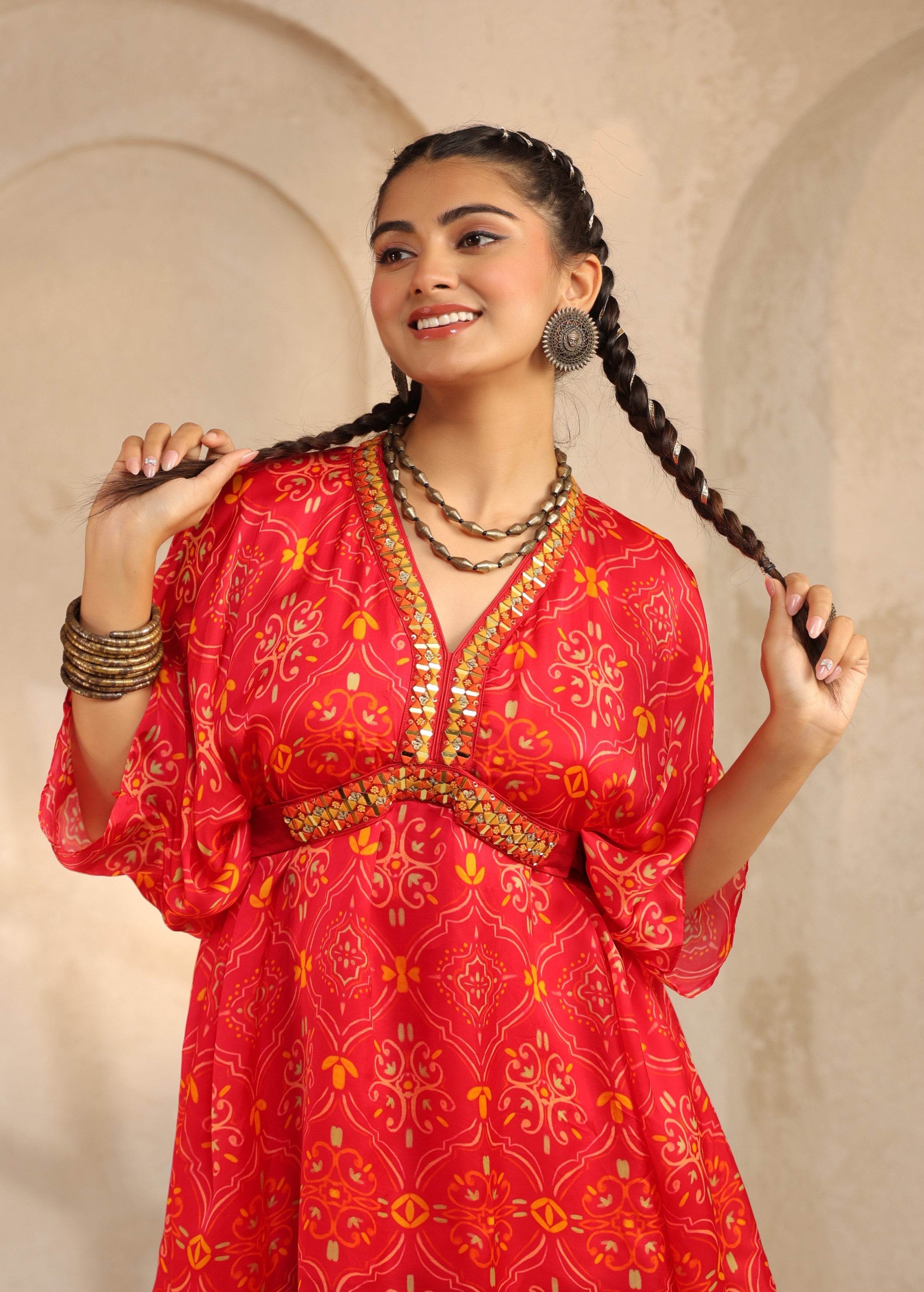 Crimson Red Printed Viscose Georgette Co-Ord Set