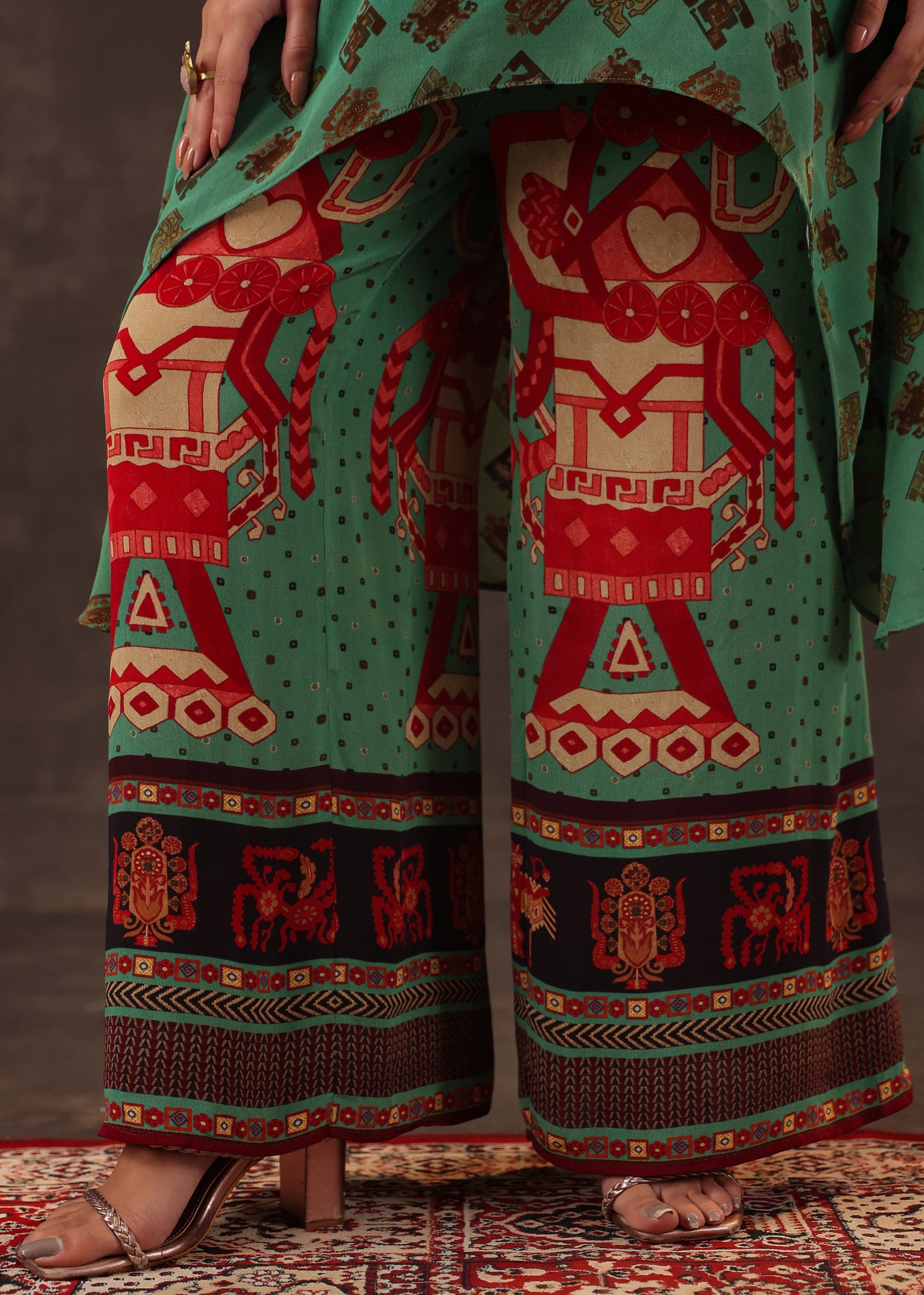 Jade Ethnic Printed Crepe Silk Palazzo Set