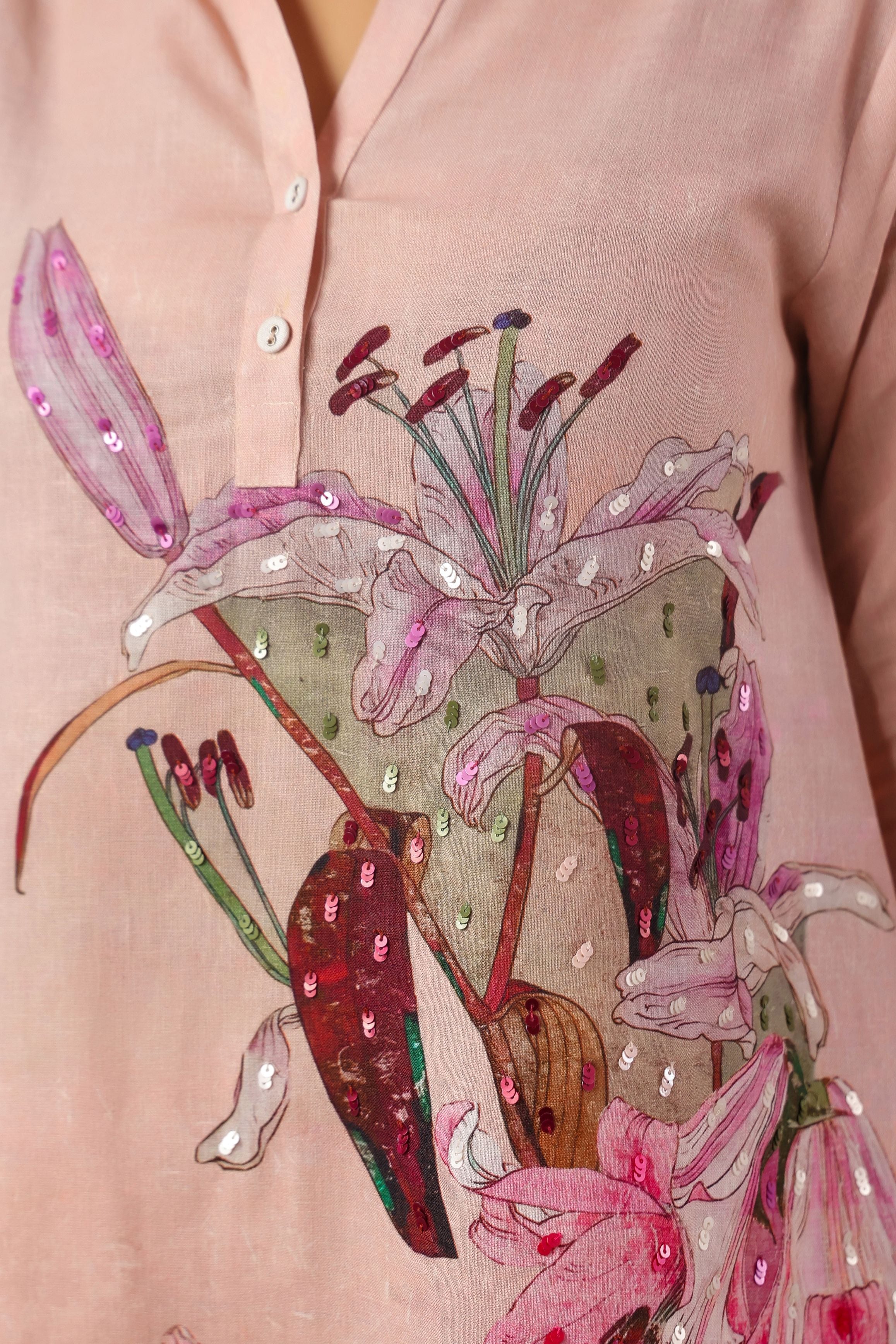 Petal Pink Embellished Linen Co-Ord Set