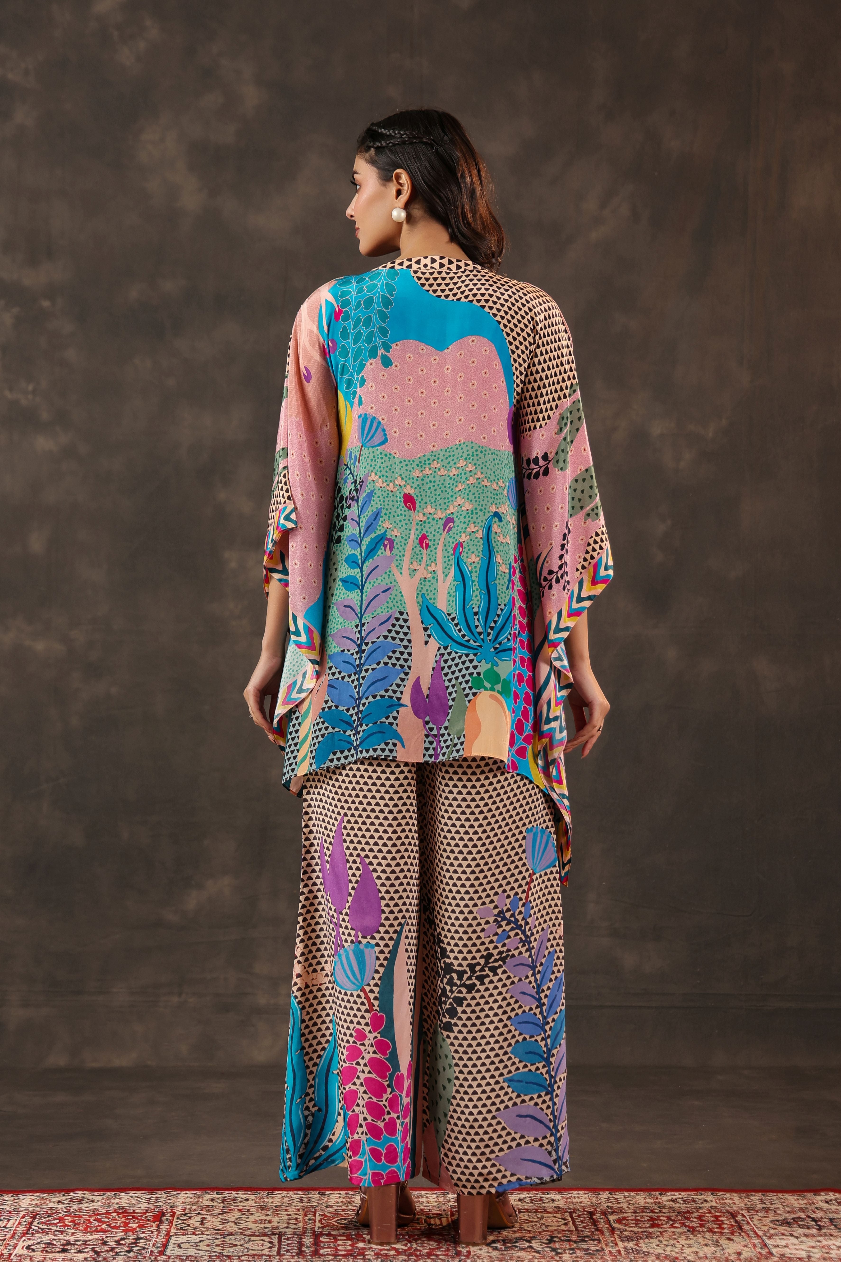 Aqua Botanical Printed Crepe Silk Co-Ord Set
