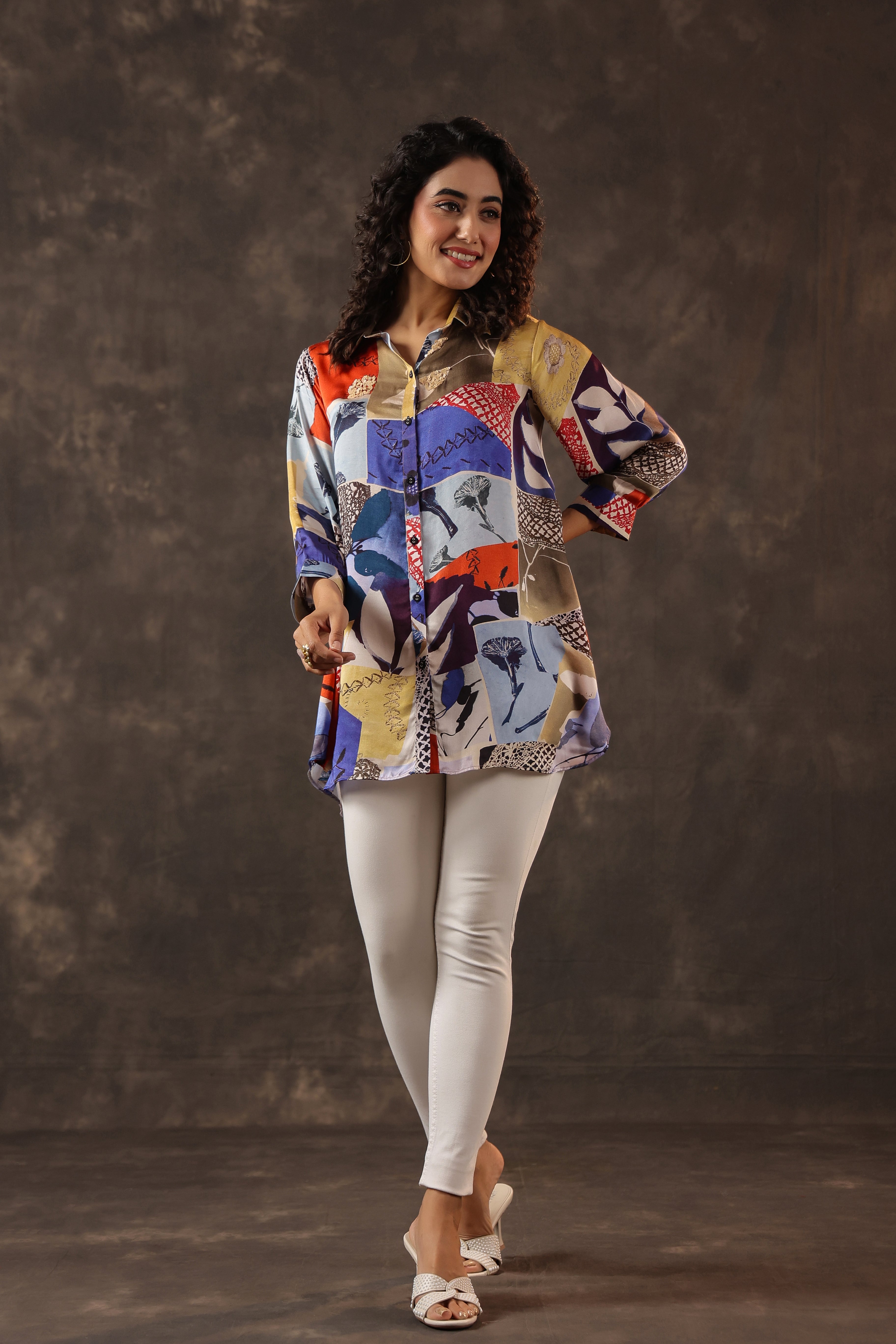 Abstract Prism Printed Crepe Silk Top