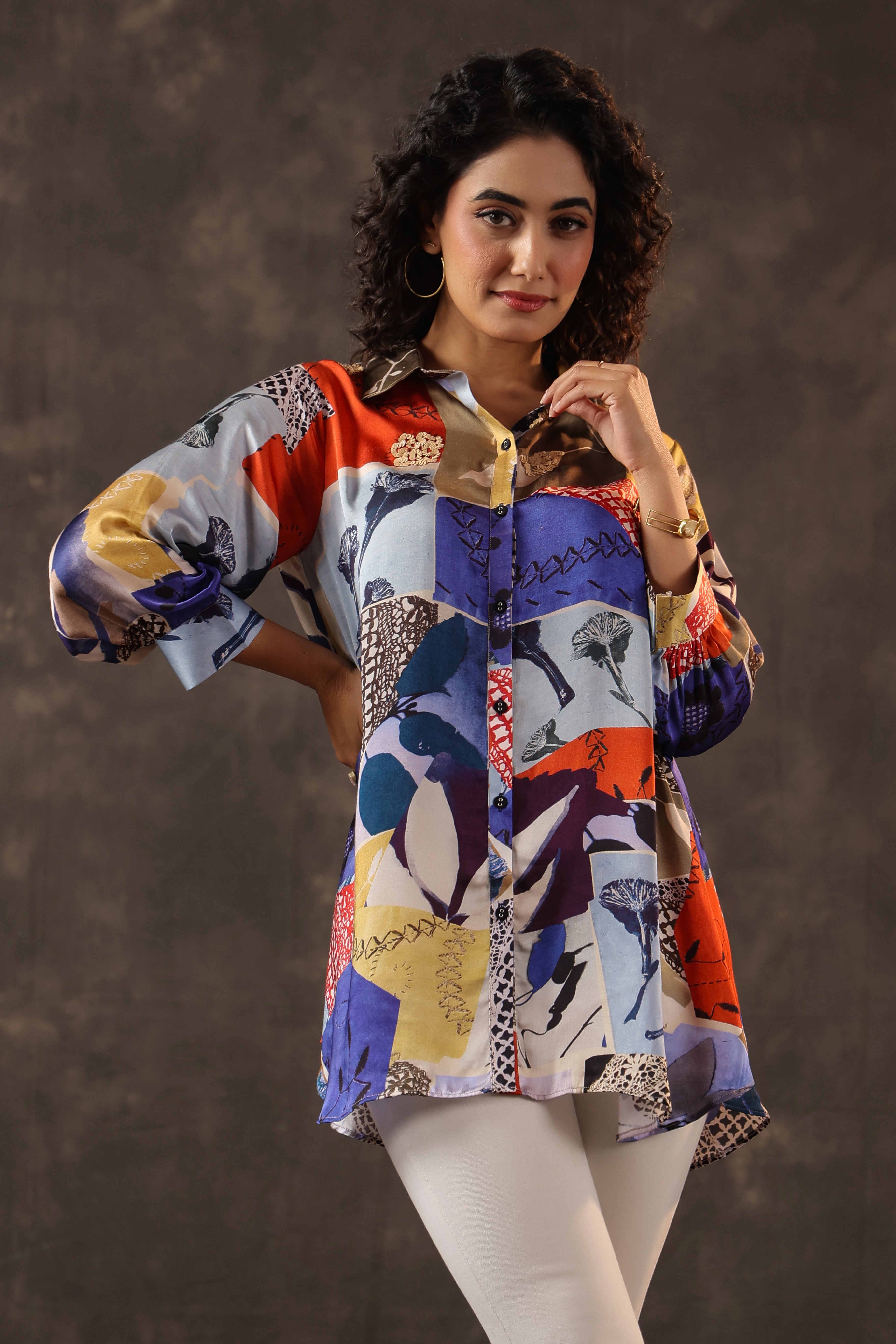 Abstract Prism Printed Crepe Silk Top