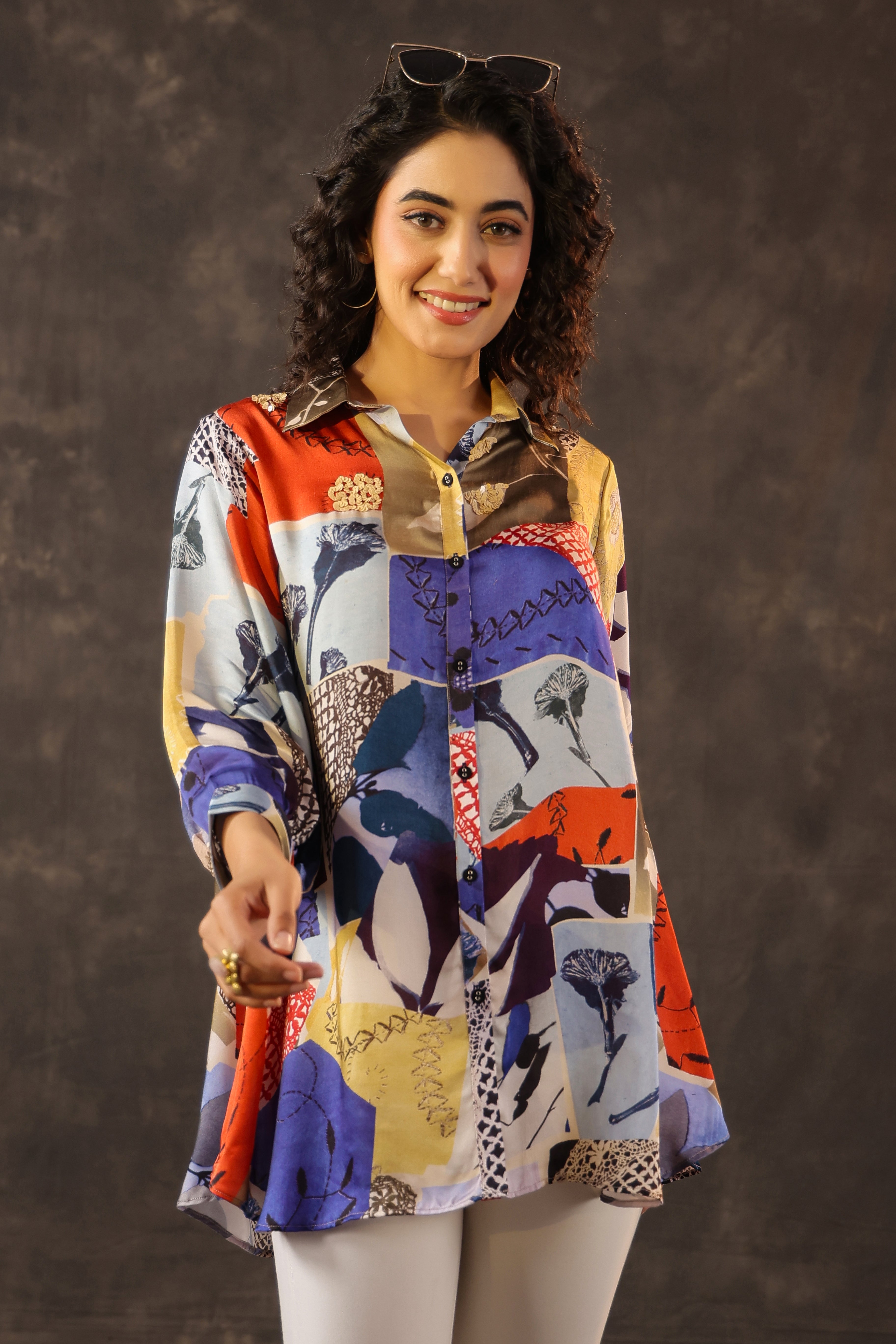 Abstract Prism Printed Crepe Silk Top