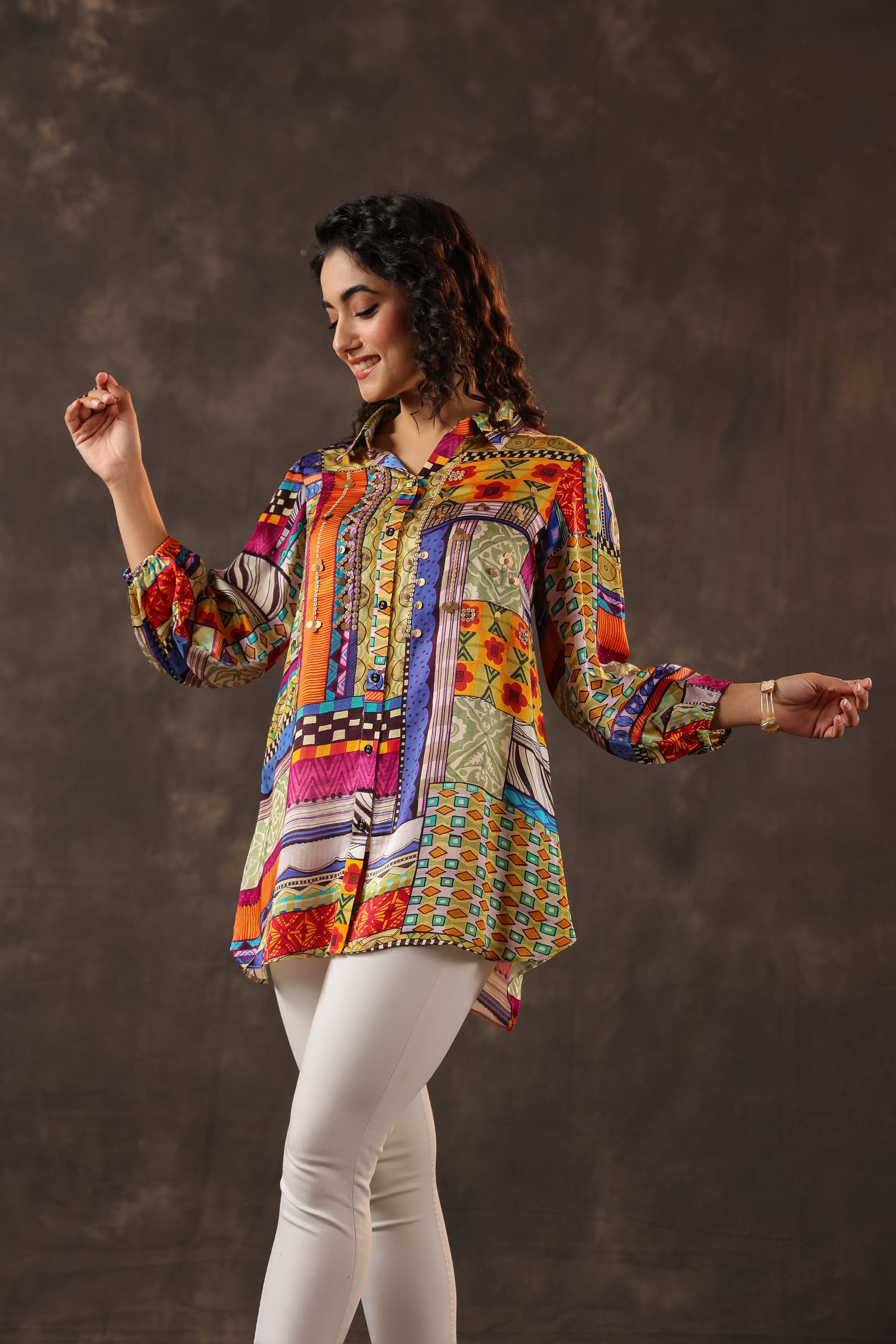 Kaleidoscopic Printed Crepe Silk Top