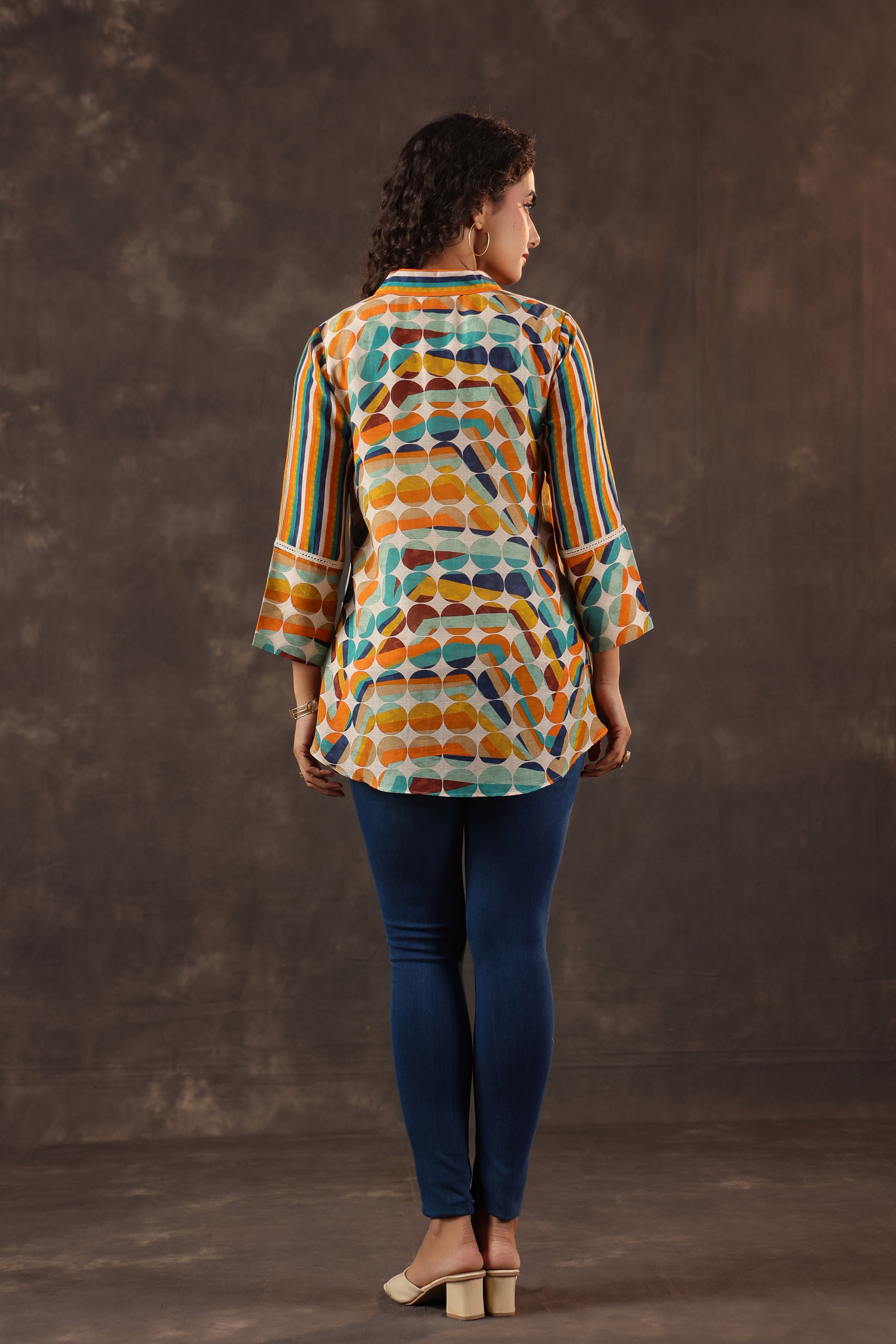 Amber Orange Printed Linen Top