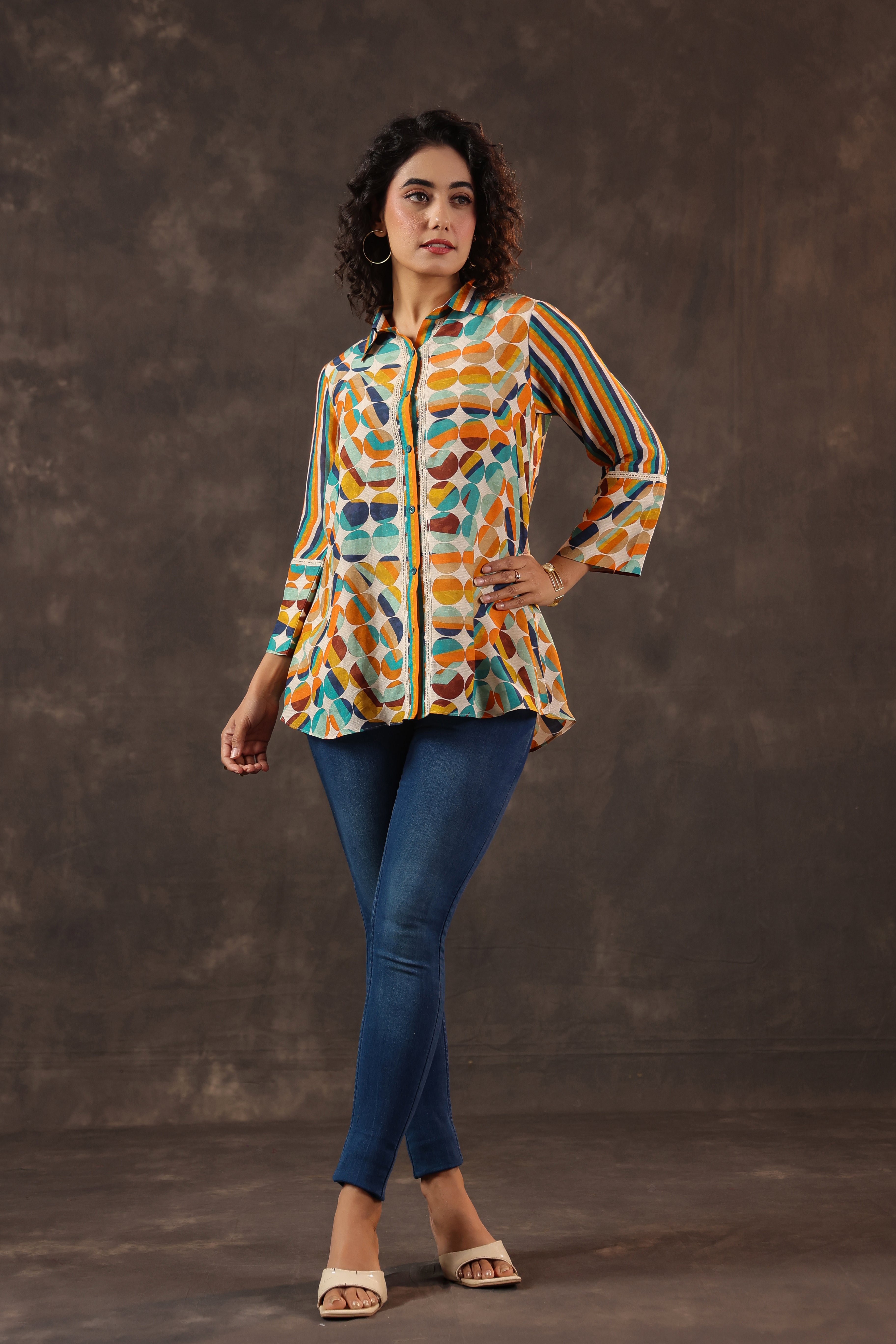 Amber Orange Printed Linen Top