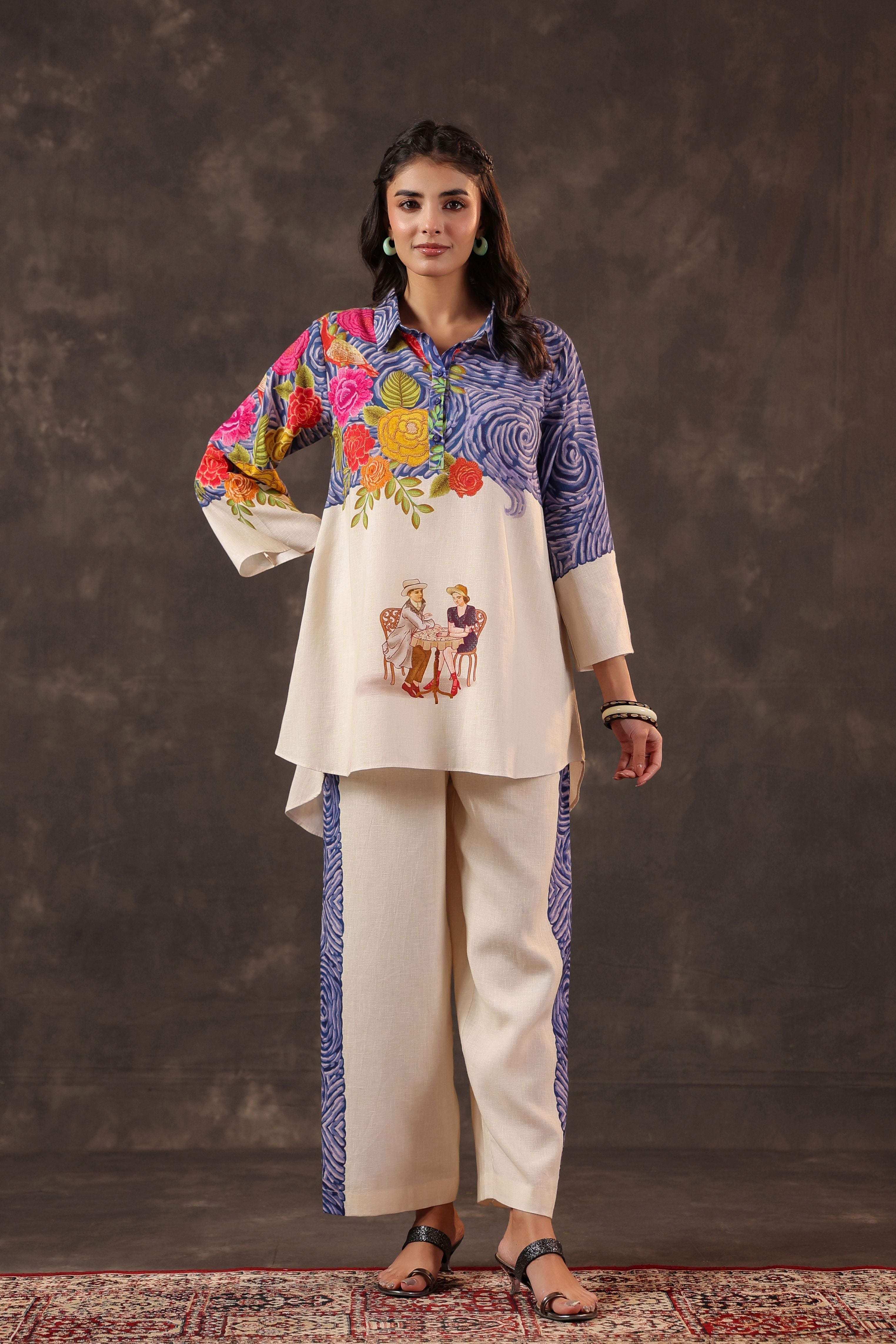 Sand Ivory Printed Linen Co-Ord Set