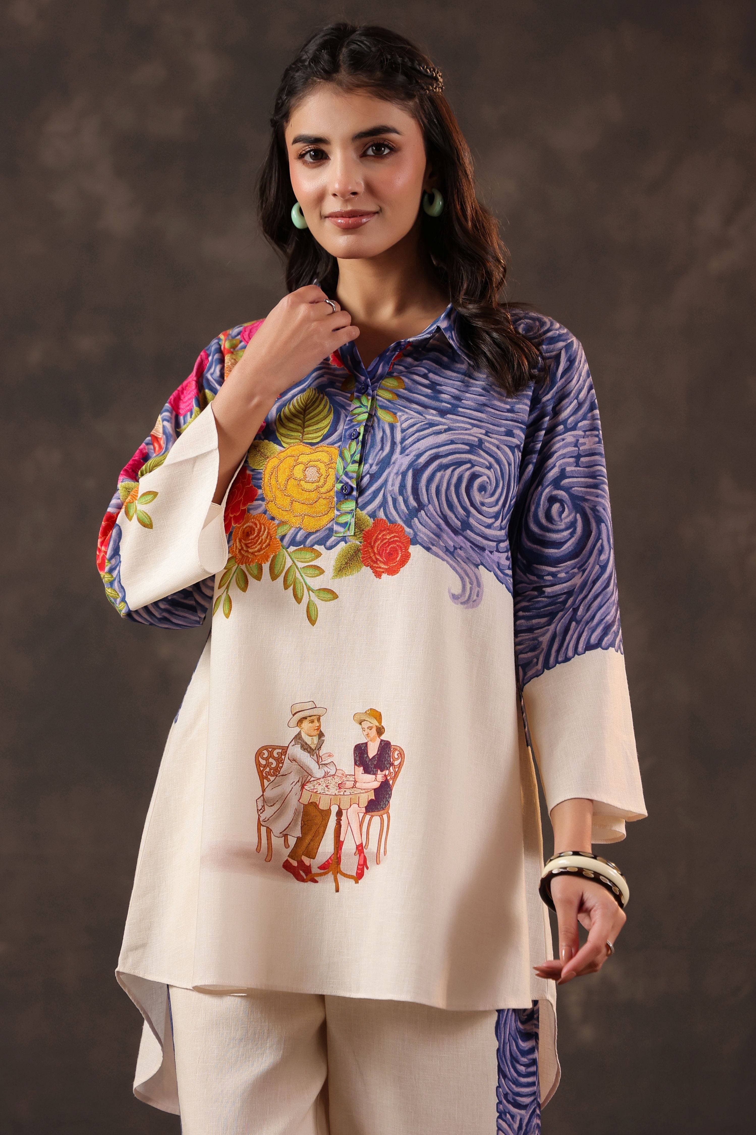Sand Ivory Printed Linen Co-Ord Set